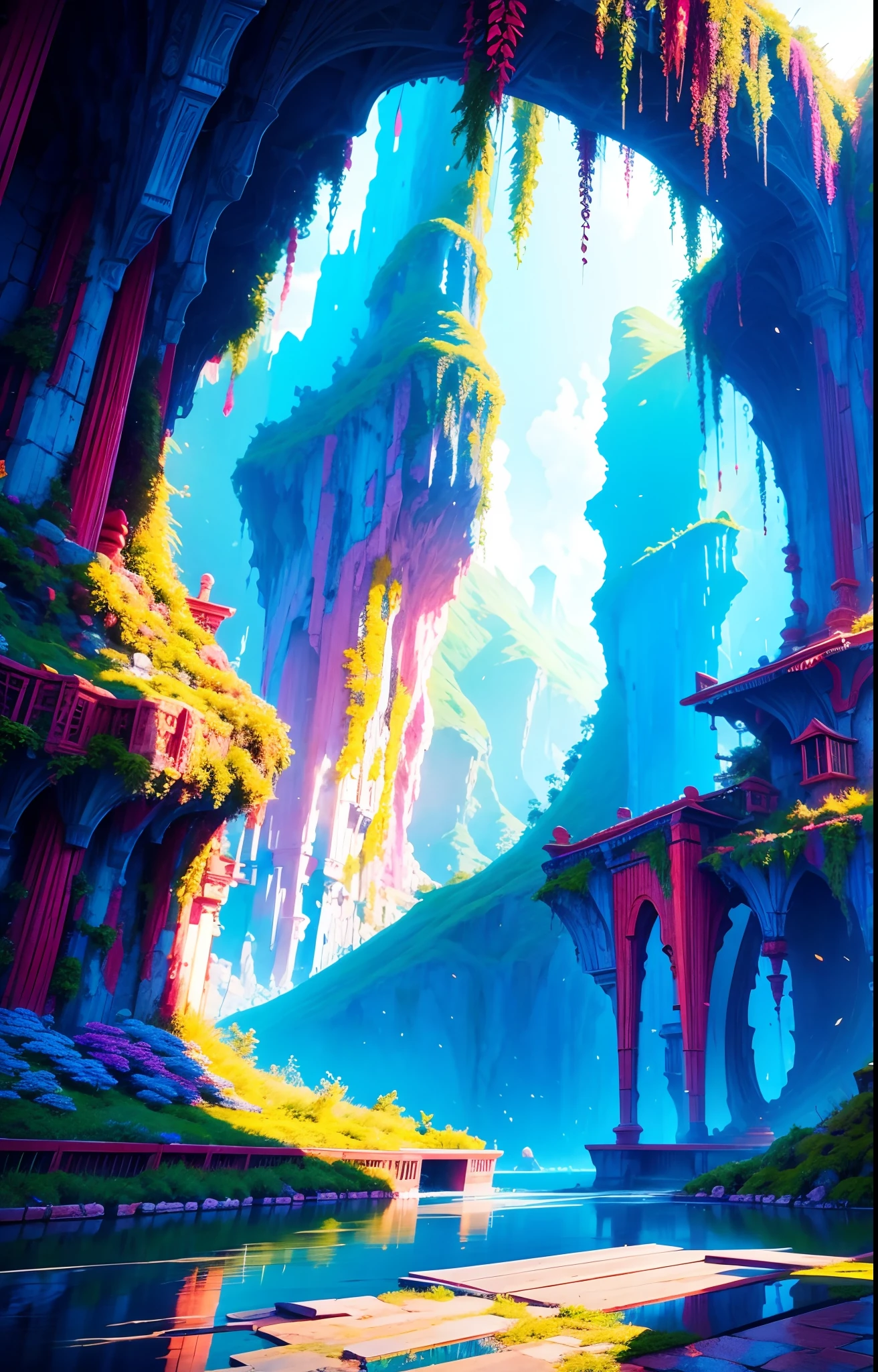 The scenery is colorful and abstract