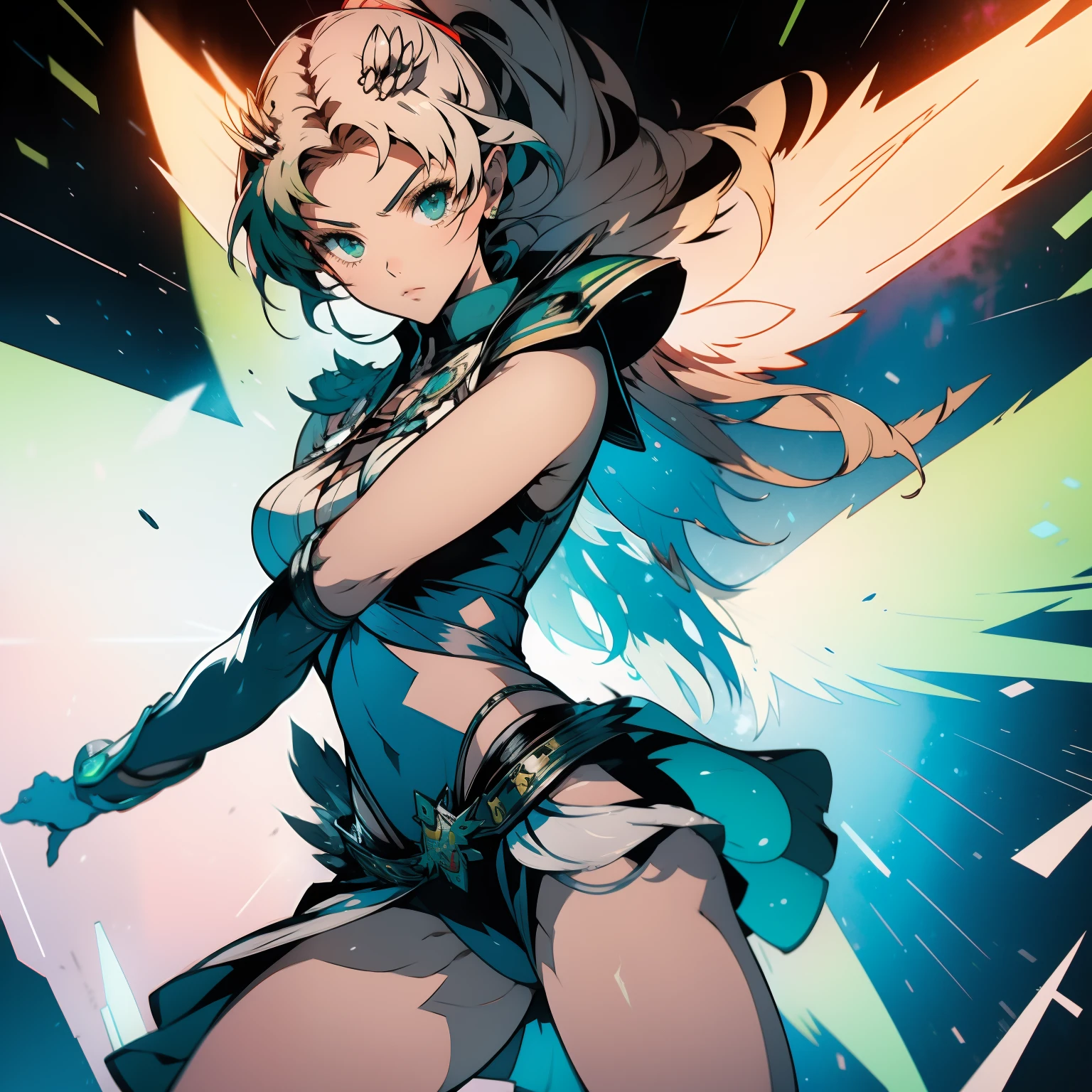 Alisa Rosto bonito, Symmetrical perfect green eyes, cabelo curto rosa multicor, mechanical wings, Tekken, Pose dominante, pose dominante sexy,