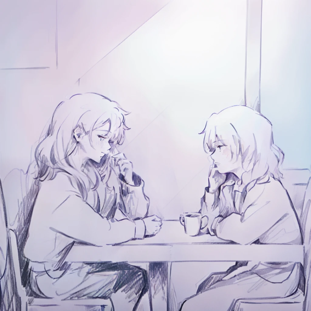 2 agers(1Girl 1 Guy)(Sister and brother, Twins), bishoujo, Everyday, Indoors, sitting, cafes, bokeh, Drinking coffee, cozy atmosphere