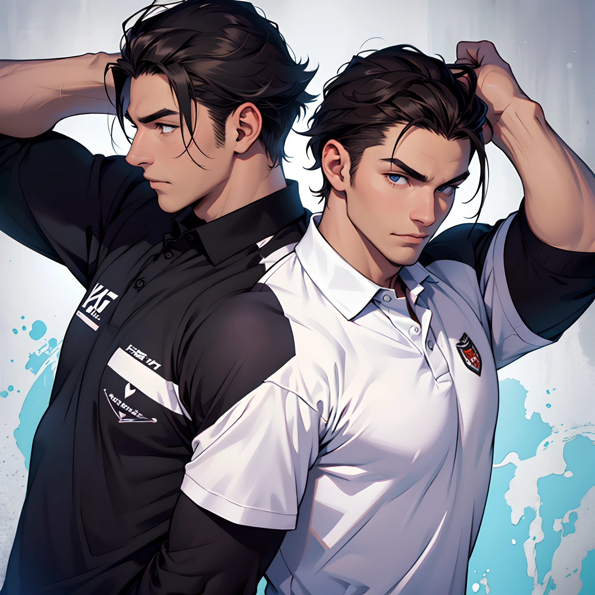 Strong men、A dark-haired、polo shirts