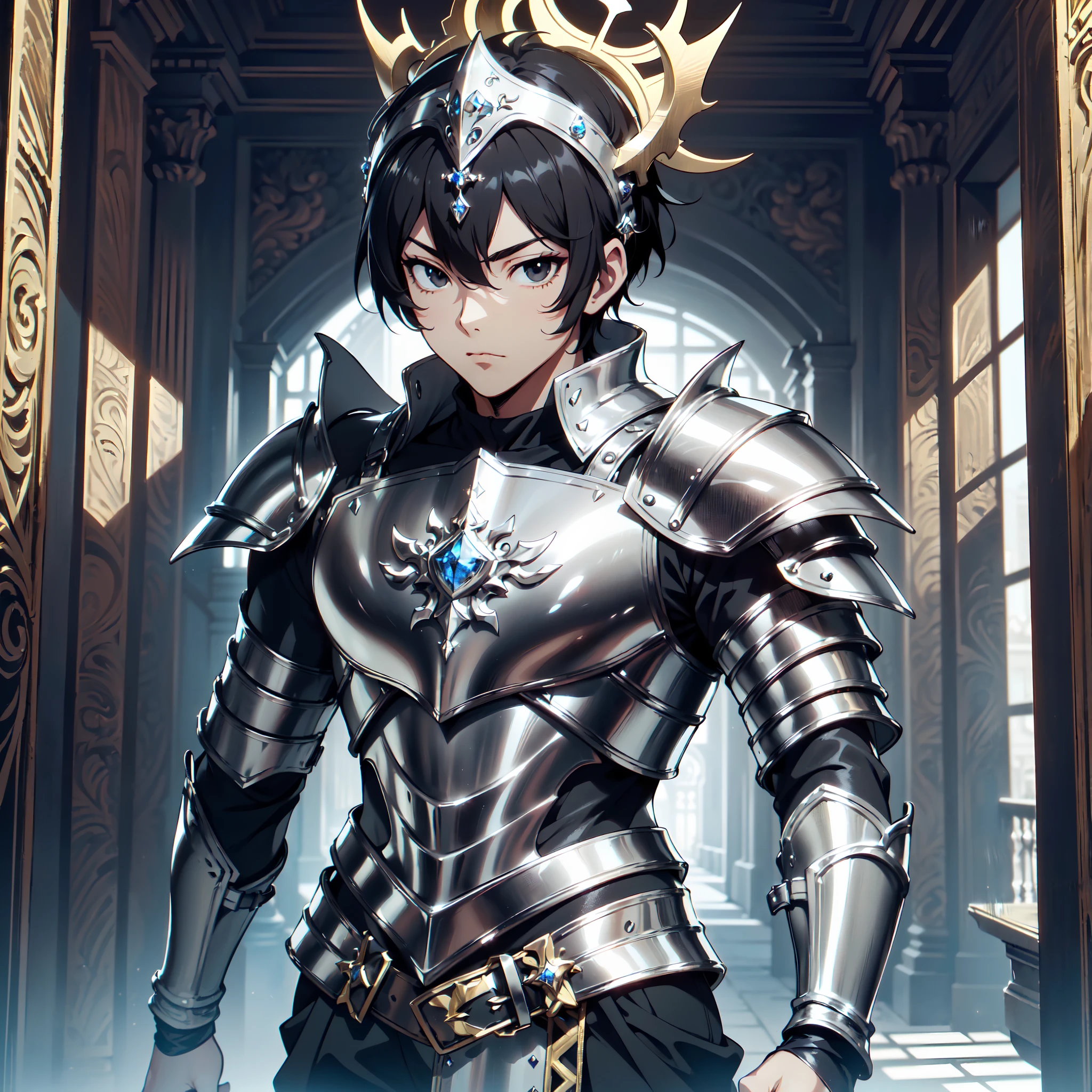 128K Ultra High Definition,
128K Ultra High Quality,
128K Ultra High Resolution,
Best Definition,
Best Quality,
Best Resolution,
Perfectly Detailed,
Perfectly Designed,
Extremely Detailed,
Extremely Designed,
Hyper Detailed,
Hyper Definition,
Hyper Quality,
Hyper Resolution,
Masterpiece,
(((Anime))),
Body Shot,
(((Boy))),
Handsome,
Muscular Body,
(((Black Short Hair))),
(((Black Eyes))),
(((Hyper Detailed & Perfectly Designed Silver Armor Plates))),
(((Hyper Detailed & Perfectly Designed Engraving Jeweled Baron Armor With Headpiece))),
(((Inside Of Medieval Royal Palace Background Scenery))),