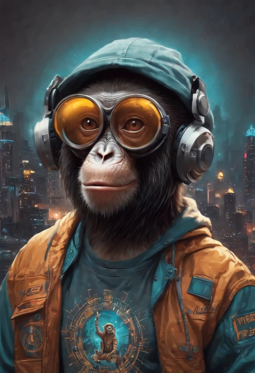 Una figura de mono futurista, con luces en los ojos, Surrounded by vector t-shirt design with numbers"3 6 9",un cigarrillo en la mano Listo para vibraprint, Illustration of the cyberpunk monkey, perfil, sticker, Fondo blanco limpio, vector profesional, High detail, T-shirt design, Graffiti, Paisaje urbano vibrante y futurista.Una figura de mono futurista, con luces en los ojos, surrounded by Vibraprint Ready vector t-shirt design, Illustration of the cyberpunk monkey, perfil, sticker, Fondo blanco limpio, vector profesional, High detail, T-shirt design, Graffiti, Paisaje urbano vibrante y futurista, 8K, UHD, high quality, intricately detailed, highly detailed