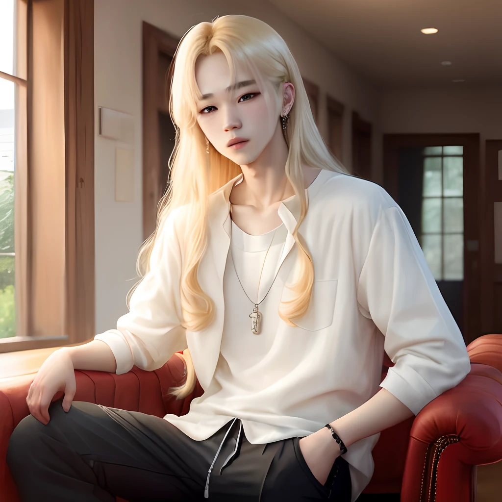 Jimin with long blond hair. male