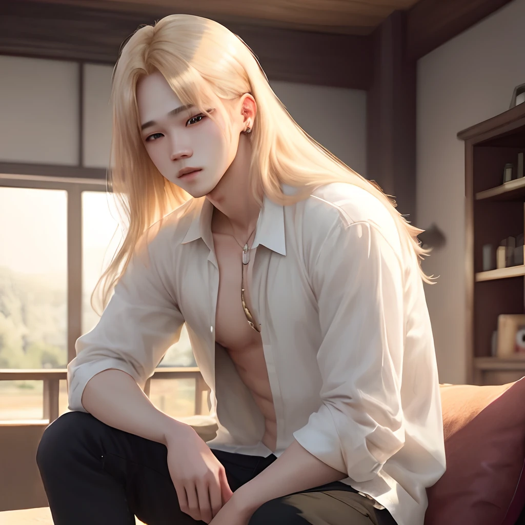 Jimin with long blond hair. male
