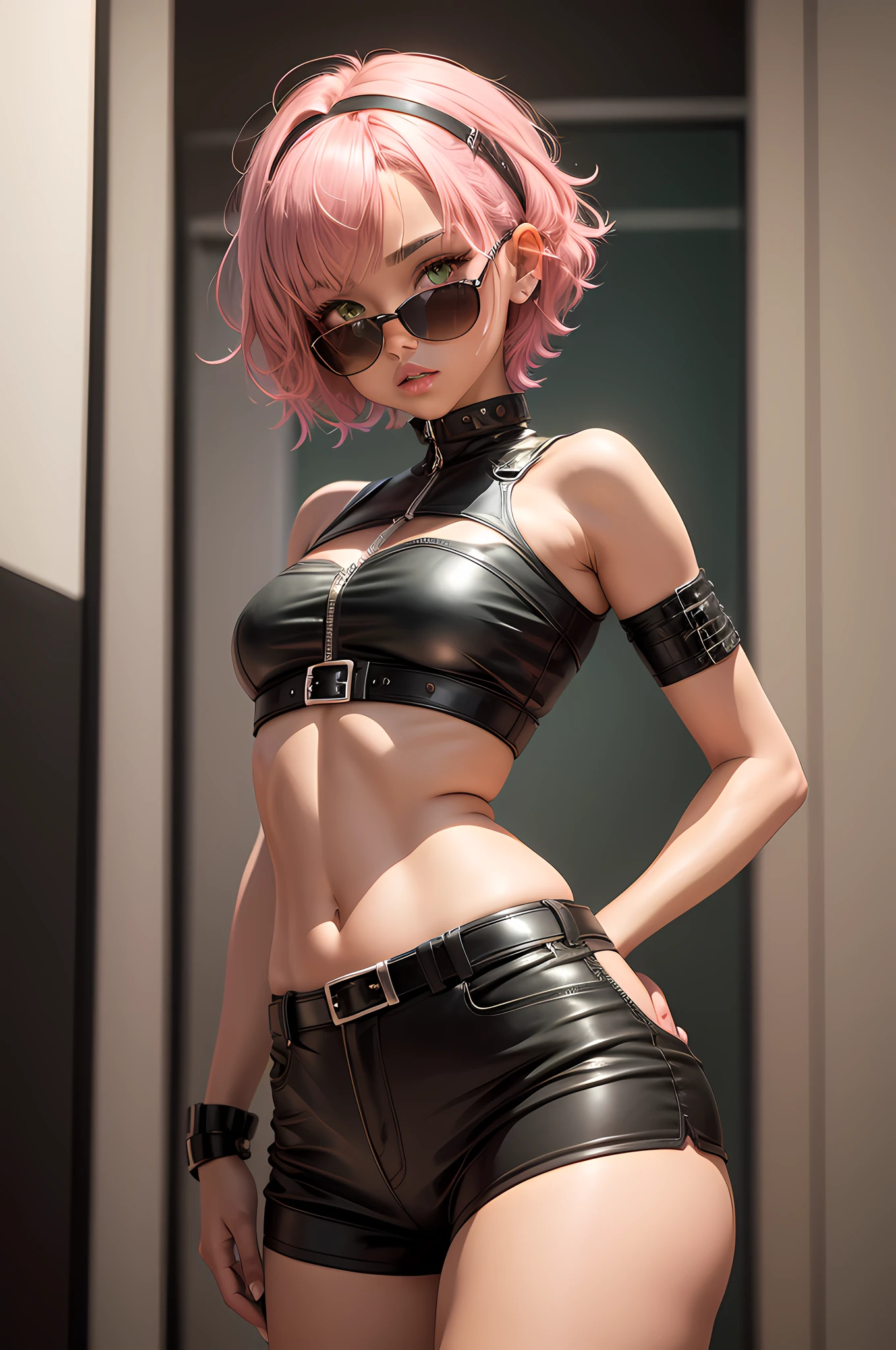 (
(character: a french woman, detective, slim bodysuit, Delgado, pink hair. neat side haircut)
(Clothes: pink trench coat, black shirt, glasses, Boots)
(pose: upper body shot:1.7, dynamic pose)
(blurred, intense urban lights in the background)
(Style: ((Masterpiece:1.5)), (detailed face), photorealistic:1.3, Hyper realistic, foggy, High contrast, shiny skin, soft lighting, backlighting, Bloom, flashes of light, chromatic aberration)