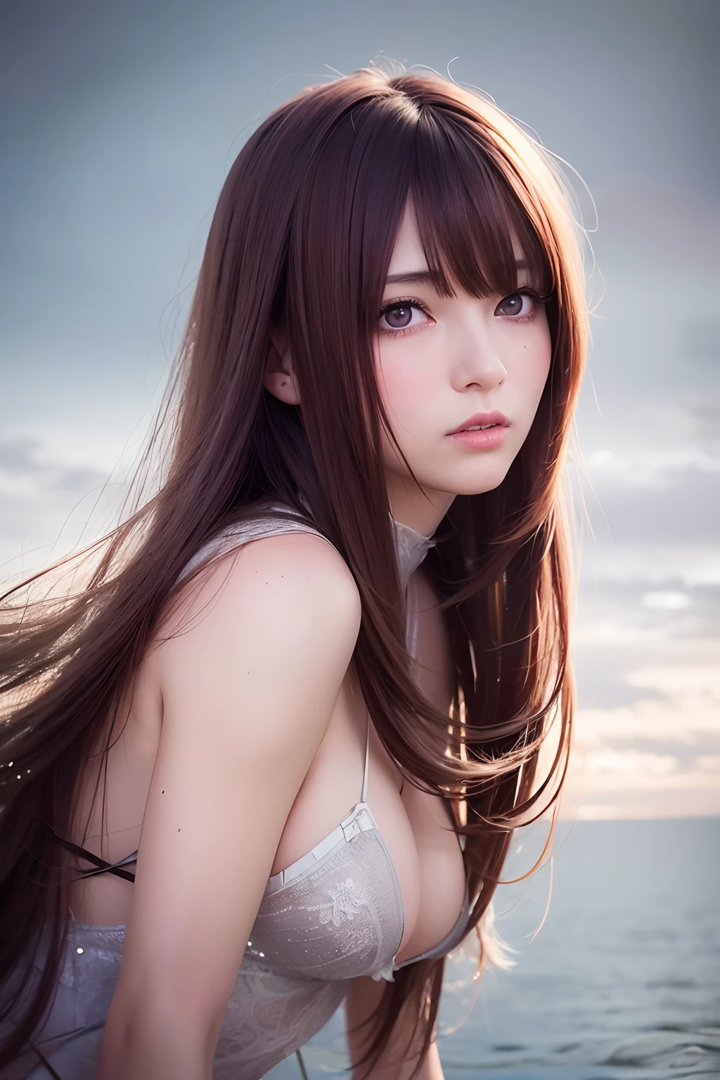 Stable Diffusion prompt:
Anime costume, medium:real girl, beautiful detailed eyes, beautiful detailed lips, extremely detailed eyes and face, long eyelashes, 1girl, full body, fisnet wear, red hair,,fishing background, power girl, sweating, raining weather, vibrant colors, HDR, studio lighting, ethereal atmosphere. (best quality, 4k, highres, masterpiece:1.2), ultra-detailed, (realistic, photorealistic:1.37), dreamy style, soft pastel tones, enchanting lighting.