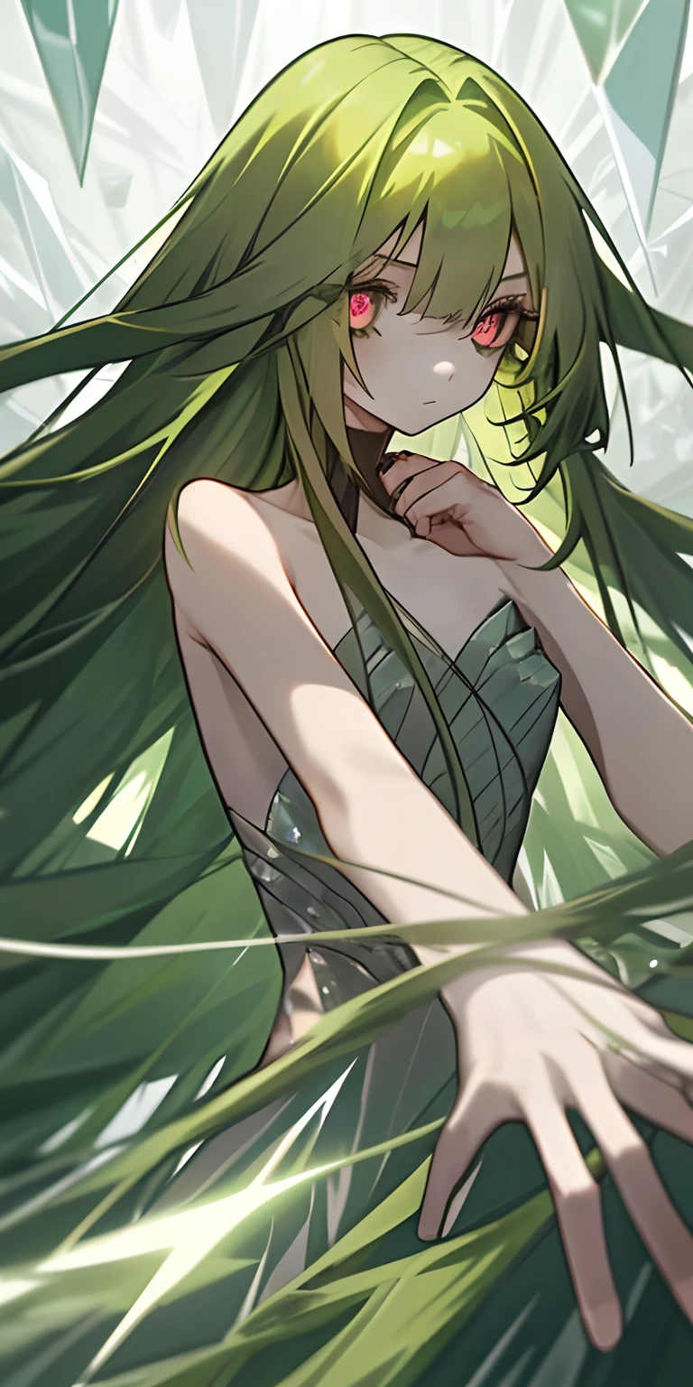 <lora:SayaVN:1> sayavn, green eyes, green hair, very long hair, hair flaps, flat chest, sundress, black ribbon,, absurdres, ultra detailed, masterpiece, best quality, aesthetic, detailed,
