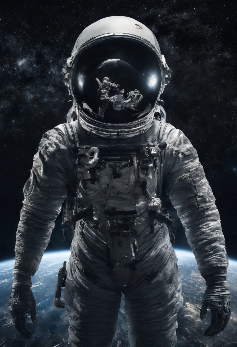 An astronaut transformed into a skull floats in the abyss of space, surrounded by a cosmic ocean of galaxies and nebulae that form unique constellations. The bubbles around it contain fragments of knowledge and secrets of the universe in a racing autocross running on the moon The photo is taken with an 18mm wide-angle camera, in 8K photorealism, Create an image that evokes amazement and wonder at the vastness of the cosmos. or.