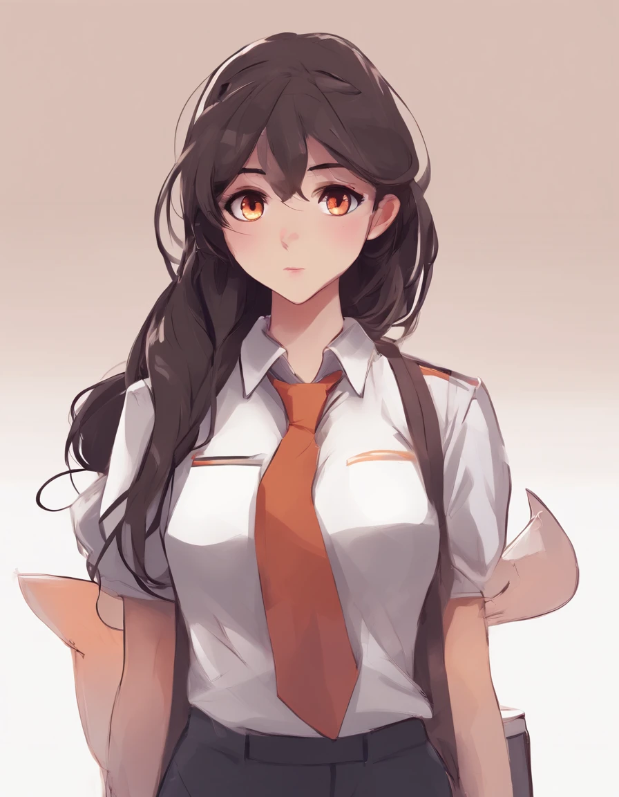 Masterpiece, Best quality, character design, high girl, light Orange eyes, dark Brunette, long hair, teen, thight school uniform, slithly smilling, Latina, spanish