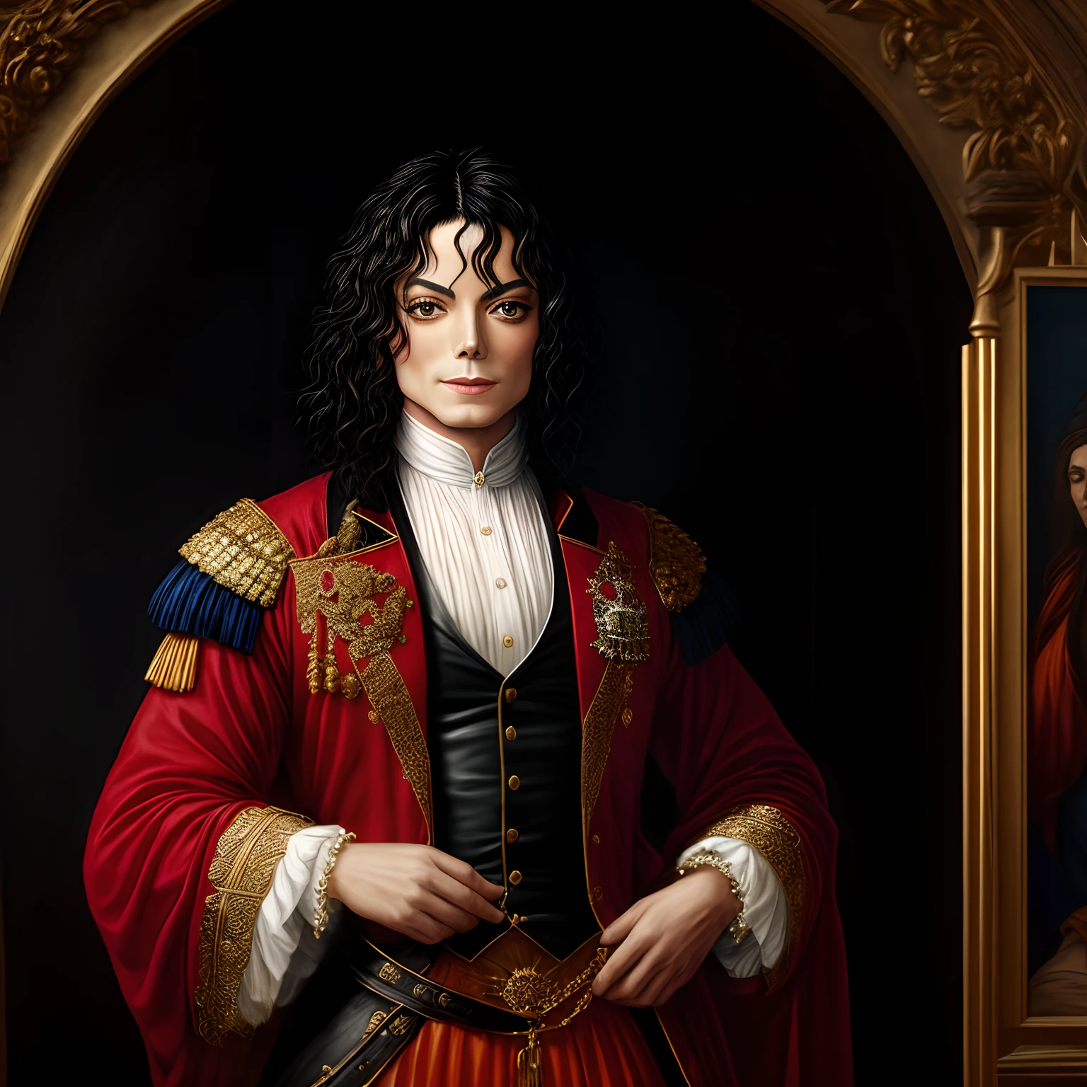 Michael Jackson com a roupa de medieval, com a pintura de feita pelo artista (Leonardo davint), imagem estilizada, estilo realistico, Sony A7rlll, qualidade UHD.