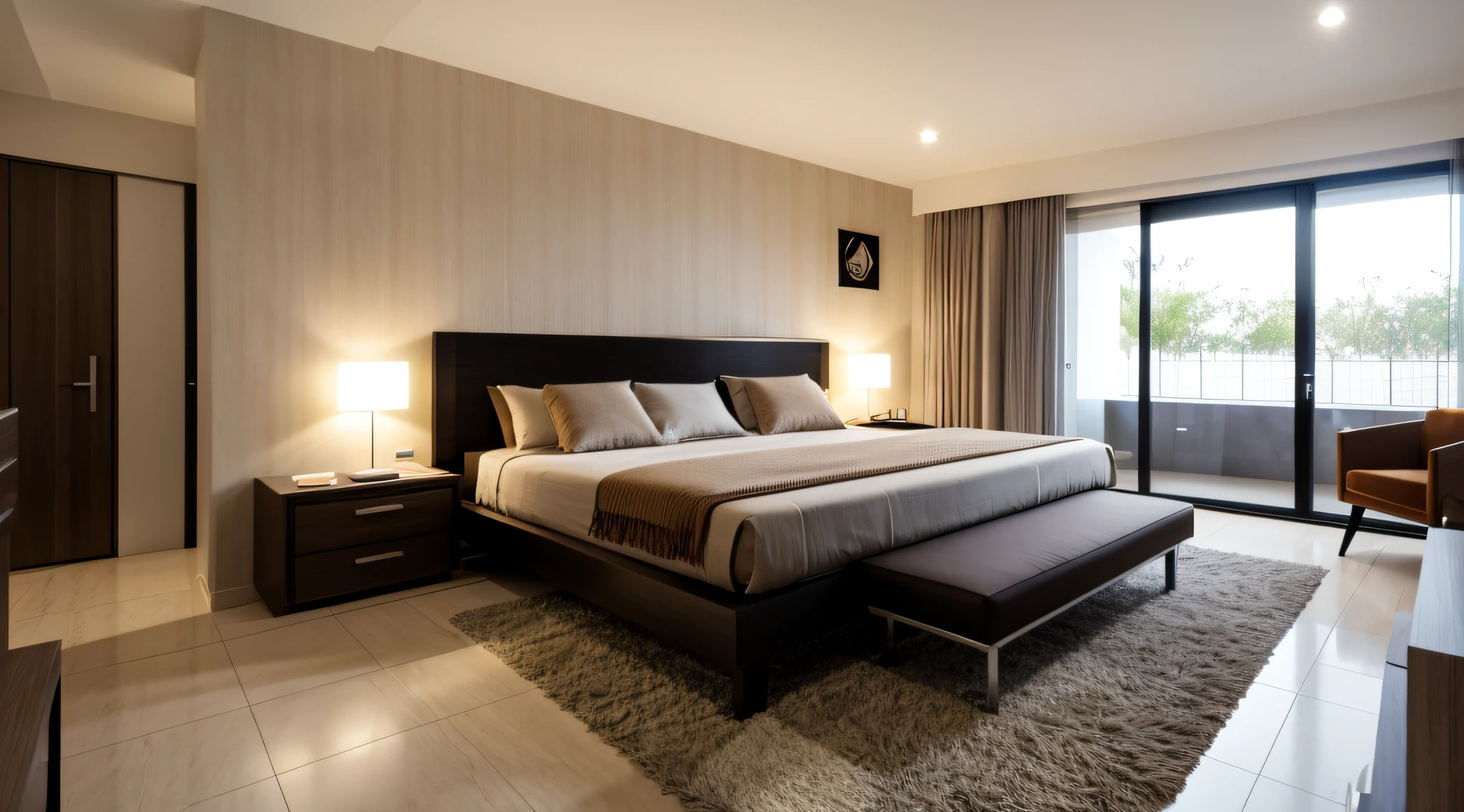 Modern interior design bedroom, Detalle de la cena
