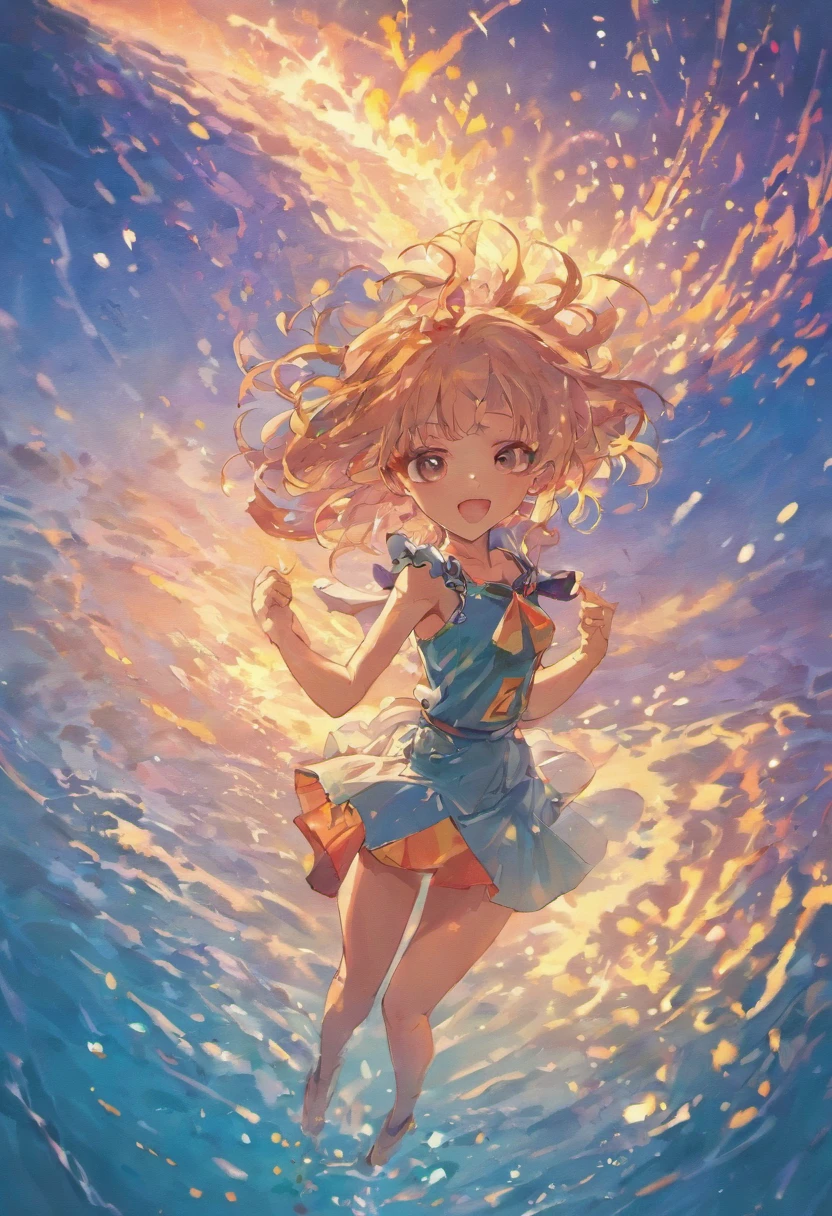 jumping watercolor paint nudist、Torn clothes are scattered around、Unstable buoyancy sandstorm、amazing dynamism、great angle、A cloth covered in numerous watercolors chases you、