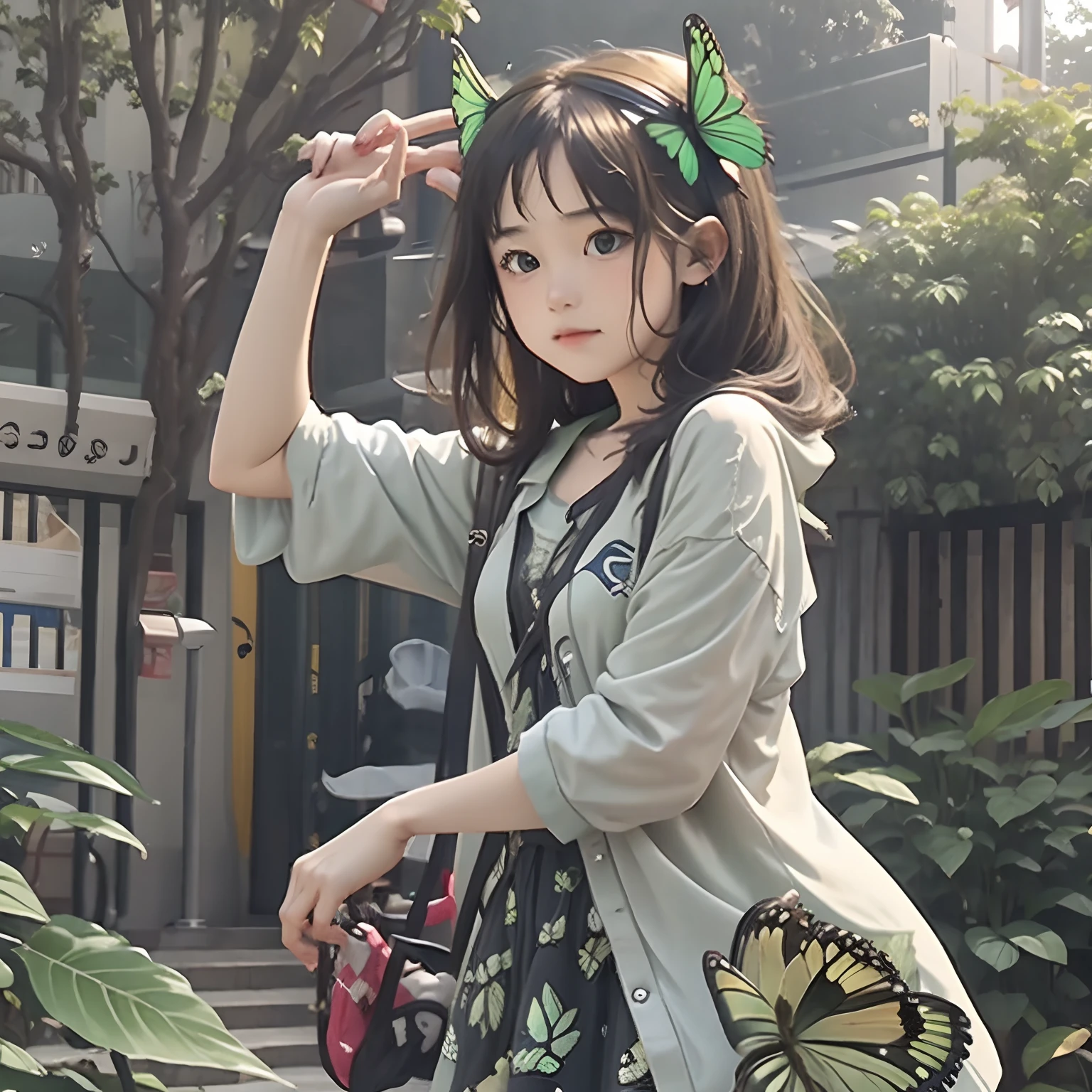 Green butterfly，s girl，depressive，rays of sunshine