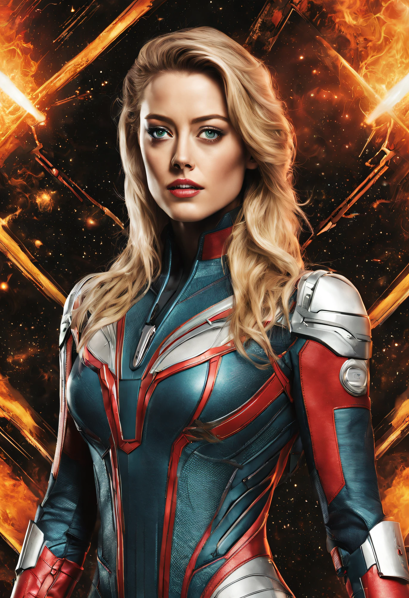 alienigena_extraterrestre (mezcla de nebulade_marvel, pero_con_rasgos_parecidos_a_amber_heard), con_ojos_grandes__traje ultratecnologico de colores vivos, se encuentra en centro de control de spacecraft