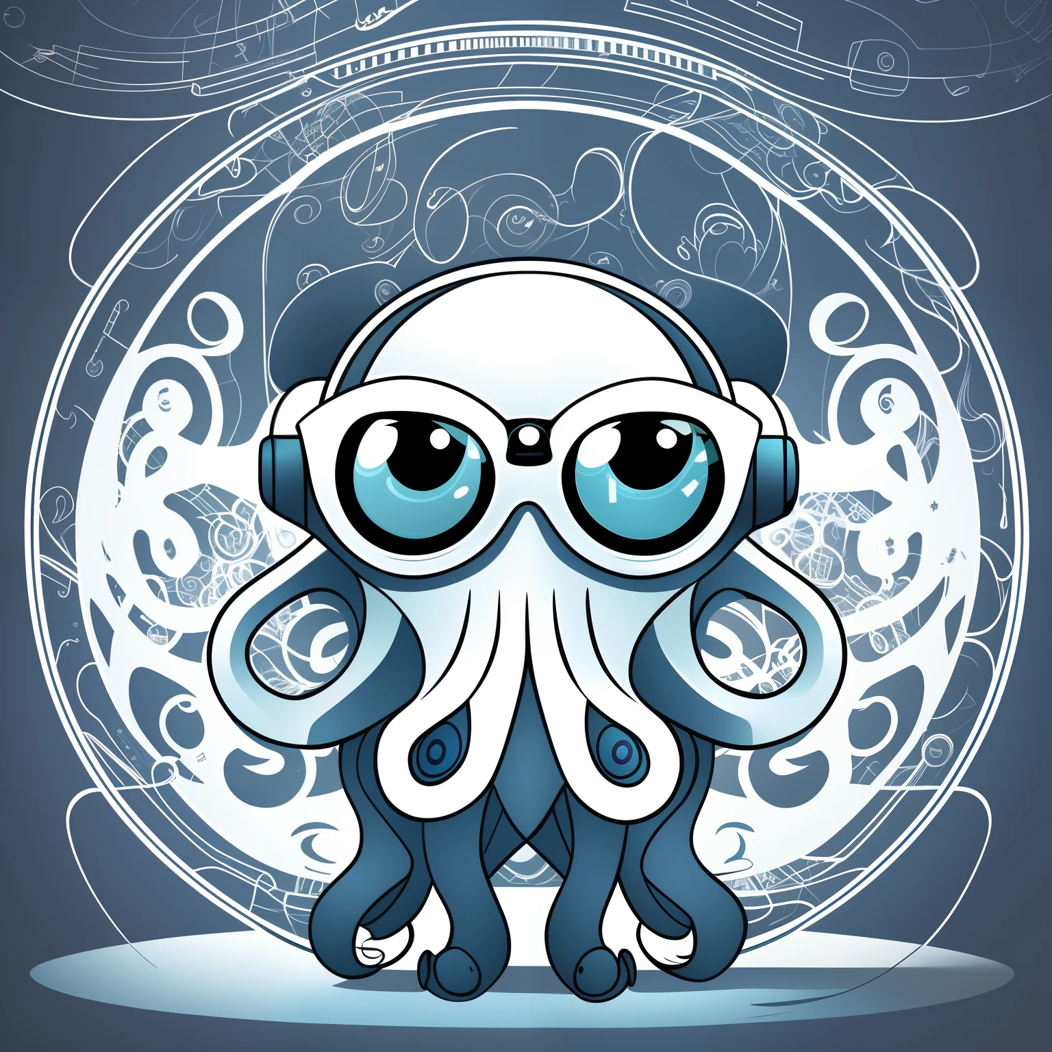Cute intellectual octopus, with glasses, geek, artwork vector,
Robotic cute octopus futuristic, white And dark palette, symetric --auto --s2