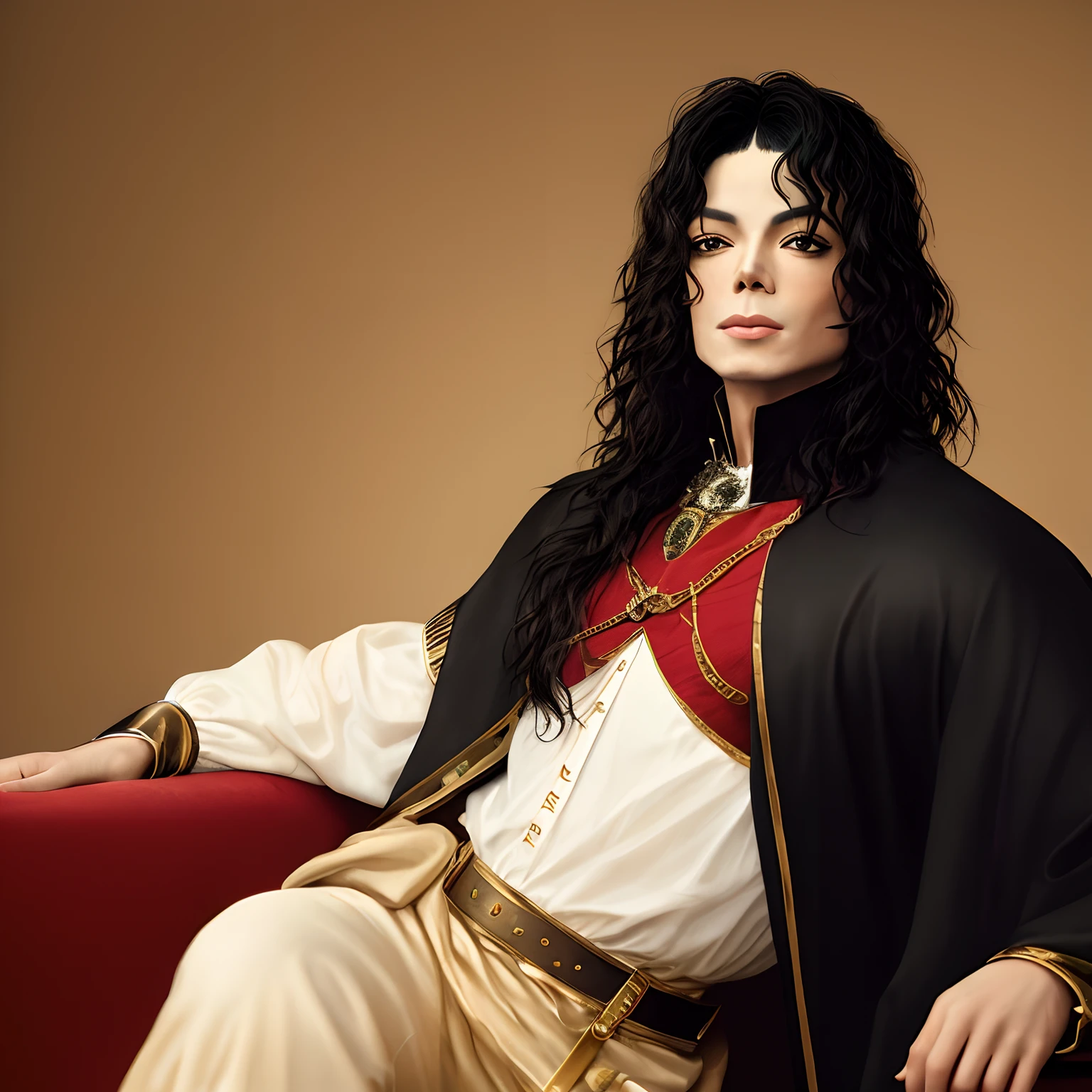 A Michael Jackson in (medieval clothing), with painting done by the artist (Leonardo Davint), stylized image, realistic style, Sony A7rlll, UHD quality.
