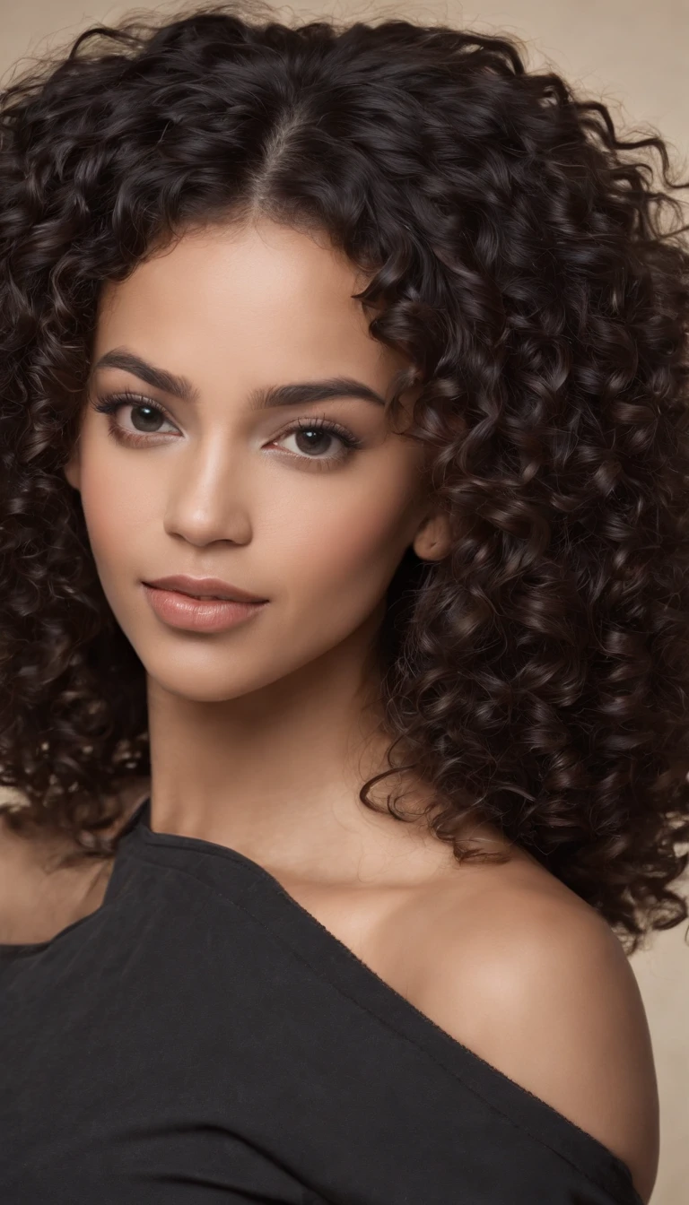 A nude beautiful and amazing black Brazilian woman,portrait of upper body,Free curls, Black curly hair, (dark shorter curly hair), Wild black long curly hair, multiversal hair, Brazilian, Short black curly hair, Curly black hair, Curls, wavy hair spread out, Baroque curls, curlies, curly, Fair curly hair, Hair texture, curly bang