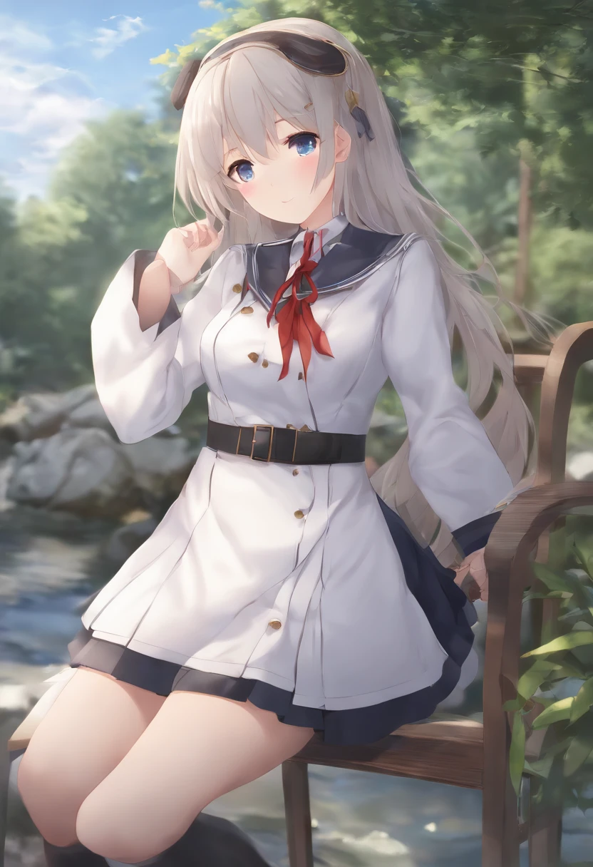 while(azur lane),(Origen),School_uniform,1girl in,Solo,Outdoors, Looking at Viewer,, ,masutepiece, Best Quality, Ultra-detailed, Illustration,