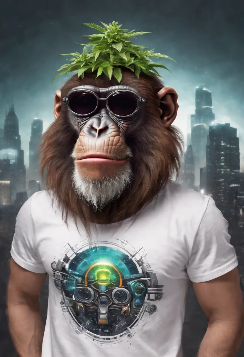 Una figura de mono futurista fumando Marijuana , con luces en los ojos, surrounded by vector t-shirt design with a burger in hand Ready to vibraprint, Illustration of the cyberpunk monkey, perfil, sticker, Fondo blanco limpio, vector profesional, High detail, T-shirt design, Graffiti, Paisaje urbano vibrante y futurista.Una figura de mono futurista, con luces en los ojos, surrounded by Vibraprint Ready vector t-shirt design, Illustration of the cyberpunk monkey, perfil, sticker, Fondo blanco limpio, vector profesional, High detail, T-shirt design, Graffiti, Paisaje urbano vibrante y futurista.