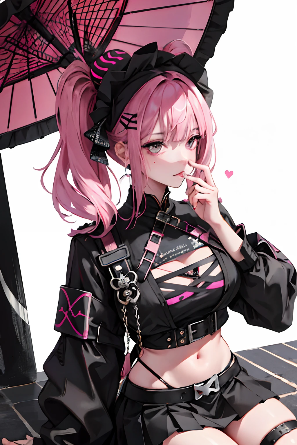 (masuter piece:1.2、top-quality)、(Live action、Intricate details)、(1lady、独奏、The upper part of the body、Colossal tits) garments: Edgy、Black jumper、Pink mini skirt、Avant-garde、Experimental appearance: Long pink hair、Dramatic makeup、Unconventional fashion choices behavior: Rebel、Runaway Ladies Leader、secretary-general、Black jumper、Pink mini skirt、Anti-system、Provocative Location: urban art district、Underground Music Scene Hobbies: Bad girl、Create mixed media art、Experiment with different subcultures values: individuality、authenticity、Creative Expression Inspiration: Runaway Ladies Leader、secretary-general、Counterculture icons、Nature: boldness、Unconventional。