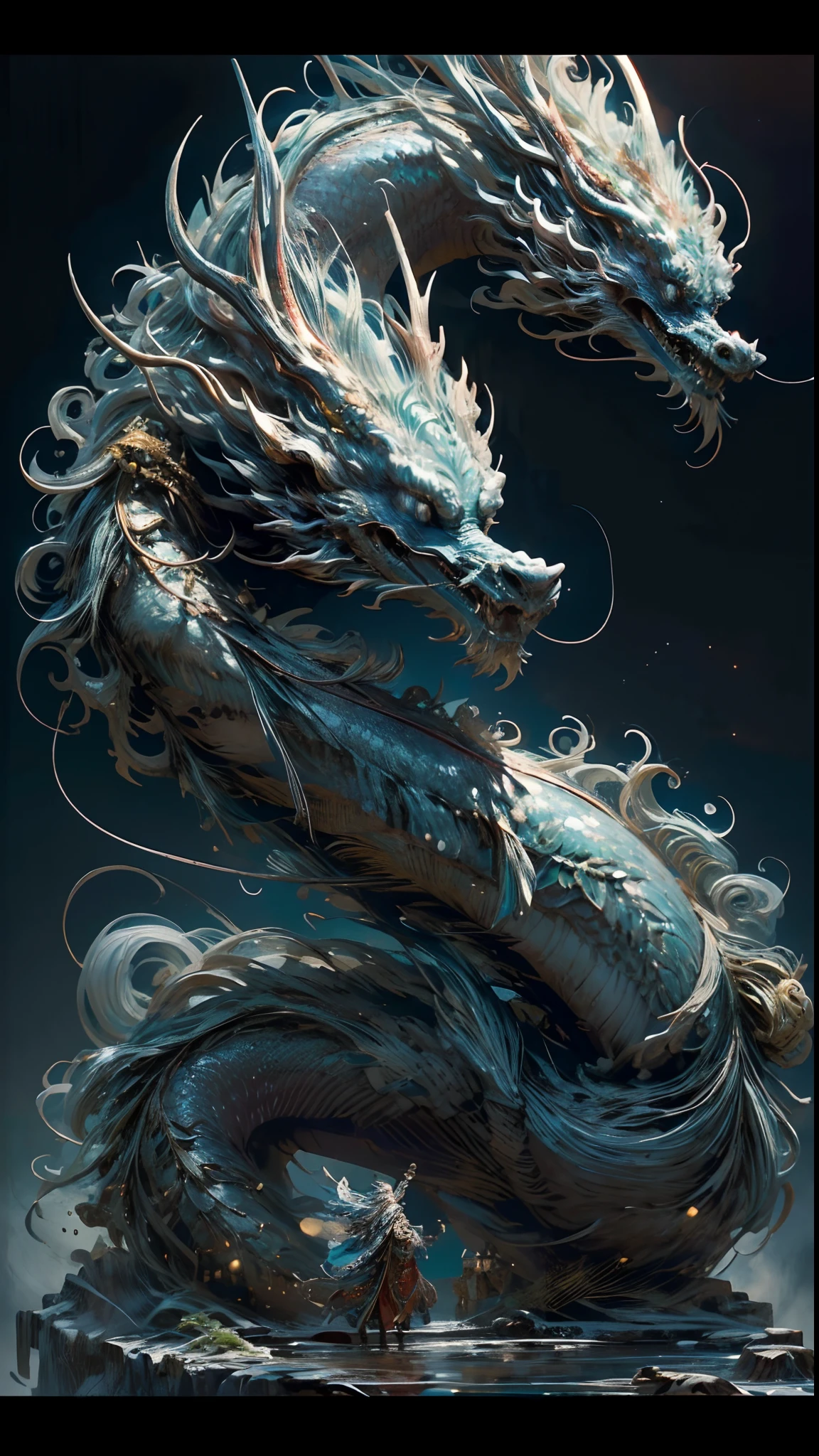 (Photo Raw, Better Quality), (realist, realist: 1.3), NVIDIA RTX Ray Tracing, Octane number expression, high resolusion, extremely delicate and beautiful, magnifica, finely detailed, masterpiece, ultra-detailliert, Haute, (The best illustrations), (Better shades), Convoluted, Long handsome Chinese man, Ancient hair stands on a mountain top shrouded in mist, a 20-year-old boy, Beautiful fece, No beard, delicated facial features, Dao Fairy Windbone, Clothes are white, immortal, beautiful Clothes, His left hand was raised above his head, Wield a luminescent green orb, Turn your back on the spectacle, In front of a giant blue Chinese Rong, (ron: 1.4), clouds, stormy, mountainscape, Sundown, foco nítido, Perfect Composite, Absurde, Fantasy, Convoluted, elegan, ighly detailed, Volumetric mist, 8K UHD, Digital SLR, hightquality, (movie grain: 1.4), FUJI XT3, art stations, Smooth and sharp focus, detailliert, award - winning photo, BLN-L24, Exposure, highly contrast, Cinematography Lighting.