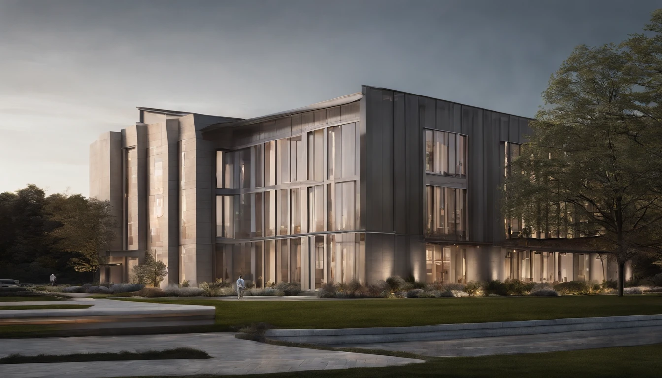 (a gray cladding elevation of a hospital entrance:1.2),detailed doorway,metallic exterior,modern architecture,reflective surface,sleek design,sturdy materials,professional craftsmanship,elegant entrance,contemporary style,crisp lines,expansive glass windows,impressive height,grand entrance,ambient lighting,subtle textures,high-quality finishes,vibrant greenery,well-maintained landscaping,spacious and inviting,calm and serene atmosphere,peaceful and soothing ambience,serene color palette,soft natural lighting,patient-friendly environment,accessible design,comfortable waiting area,enduring and timeless facade,harmonious and welcoming space,tranquil outdoor seating area,impressive first impression,hospitable and warm ambiance