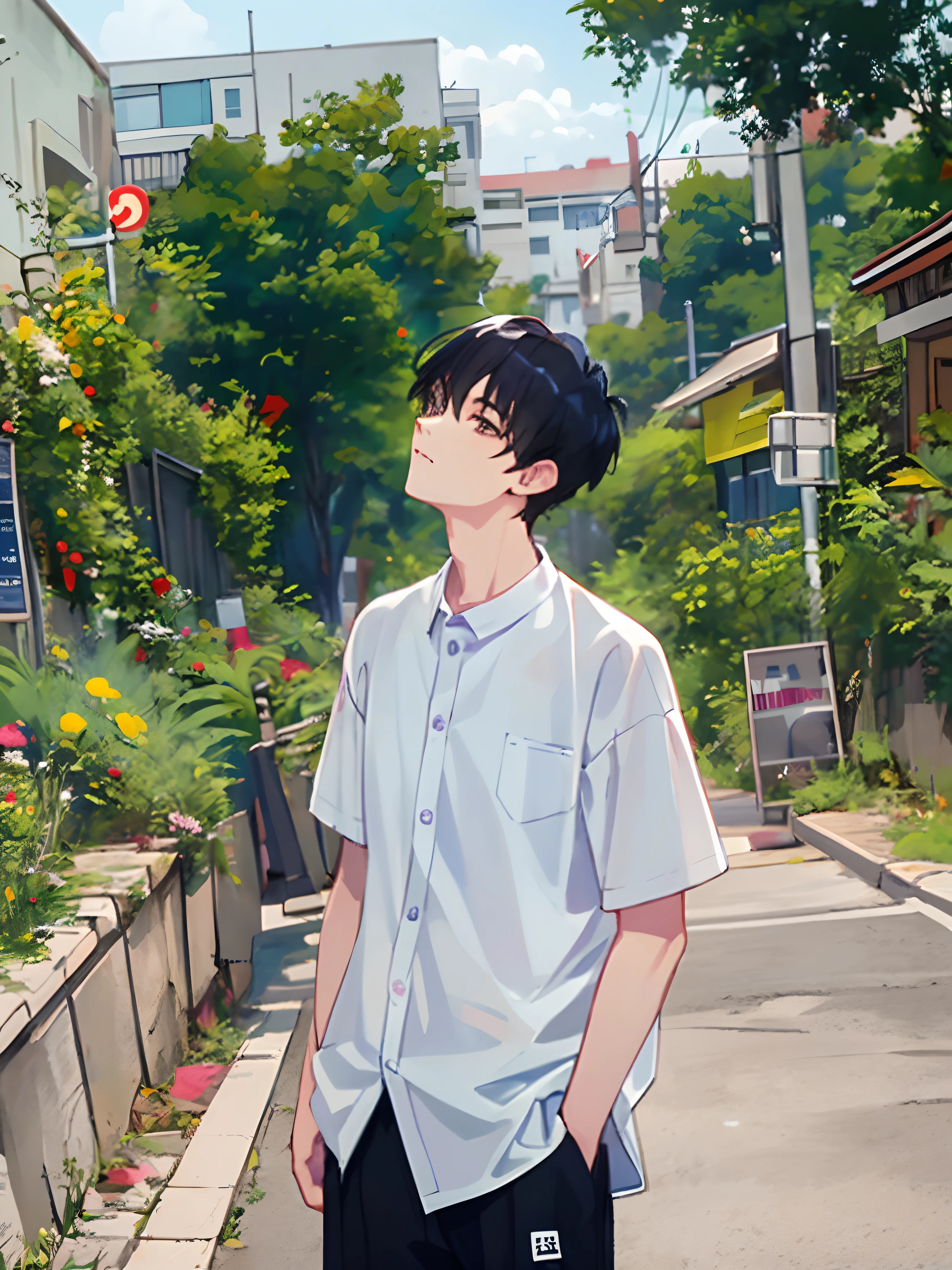 anime boy standing on the side of the road with his head tilted, handsome anime pose, young anime man, high quality anime artstyle, lofi artstyle, anime style portrait, male anime style, inspired by Bian Shoumin, anime cover, realistic anime 3 d style, painted in anime painter studio, in anime style, official artwork, in an anime style