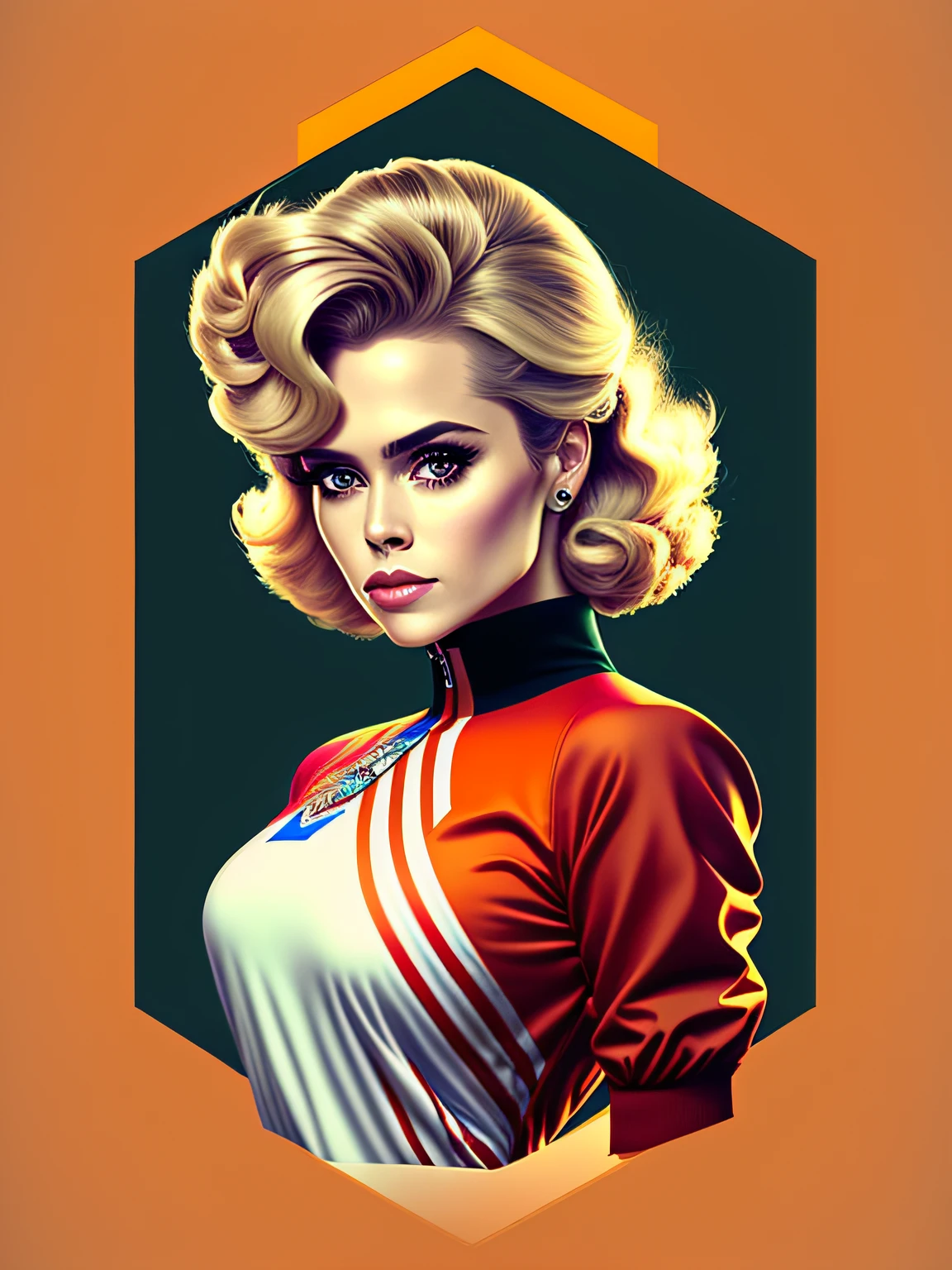 Adesivos de Jane Fonda, 30 anos, vector print, vetorial pesado, ( self do rosto) Art Station Trend, vestido com roupas estilosas, hyper realistic detailed rendering, vetorial, olhos vivos, olhos brilhantes, Brinquedo, Estilizado, arte vetorial, Estilo italiano, Estilo urbano, Pose estilosa de modelo , roupas da moda, , 8 1 5