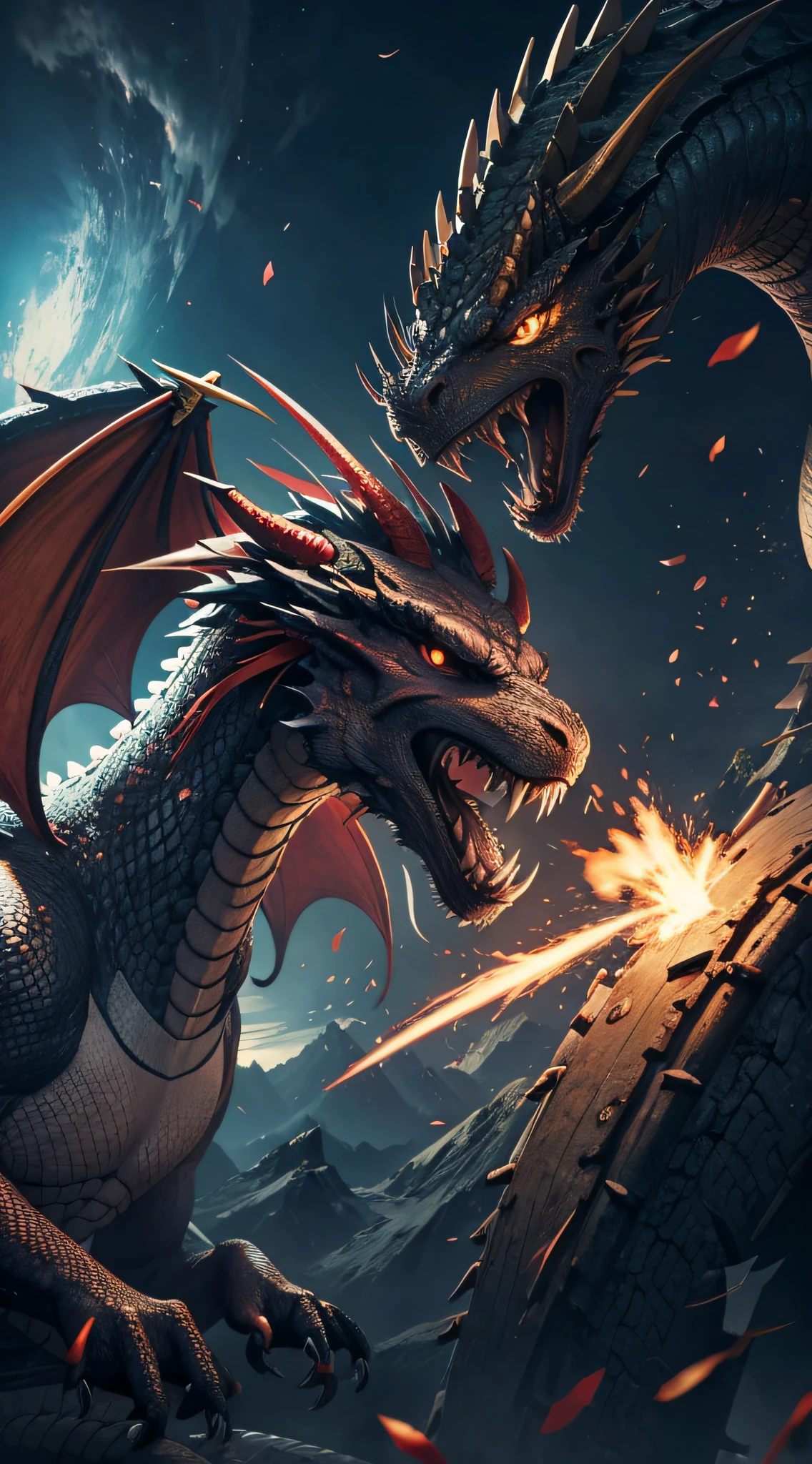 Dragon,cos,Skinned,till,hot,teeths,eyeballs,wings,volcano background, protecting egg