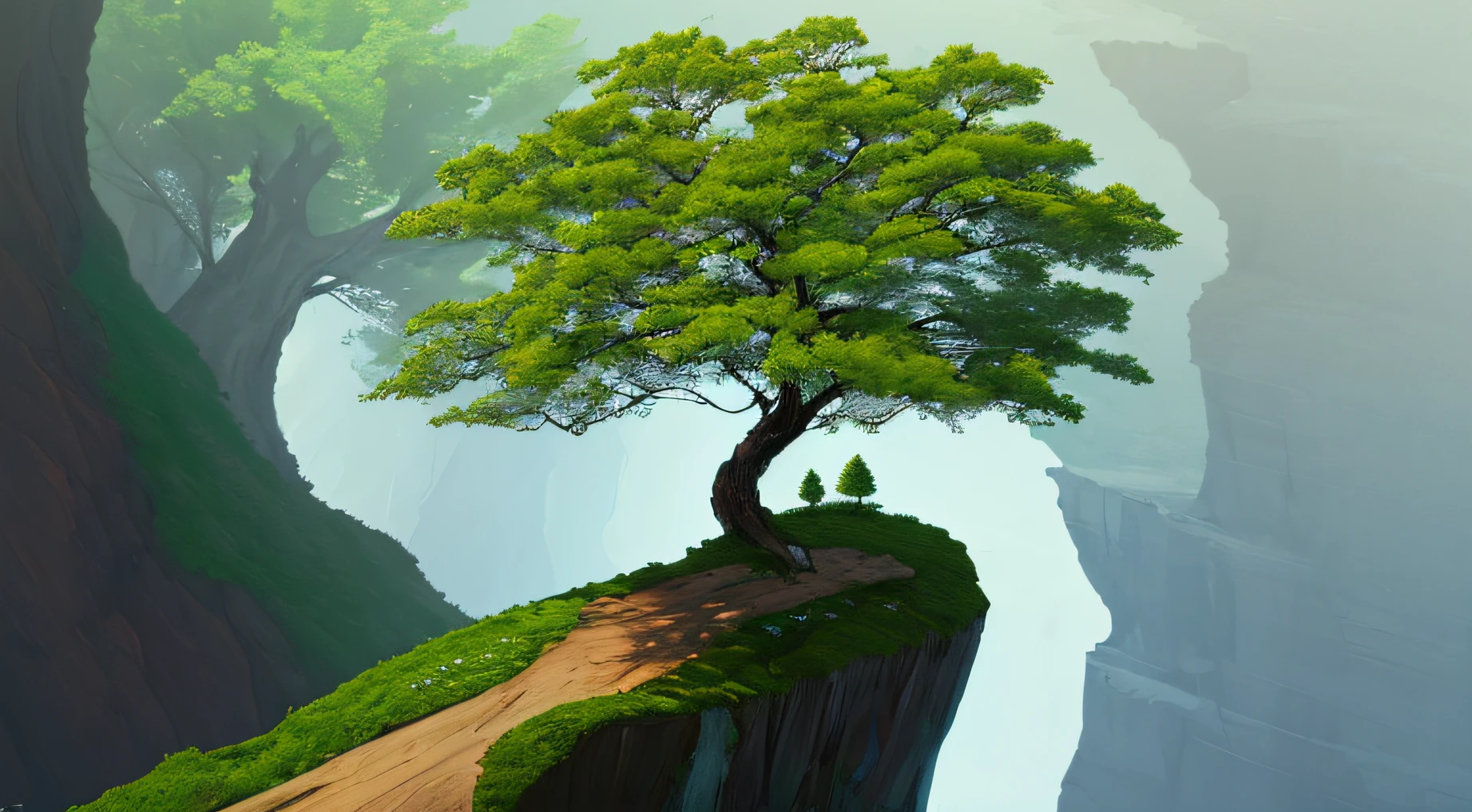 A tree,Grows on a cliff
