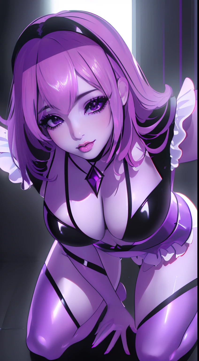 (8k, RAW photo, photorealistic:1.25) ,( lipgloss, eyelashes, gloss-face, best quality, ultra highres, depth of field, chromatic aberration, caustics, Broad lighting, natural shading, purple eyes, medium breasts, full body pose,((masterpiece,best quality)),lewd facial expression,
Selena_ML, purple skin,