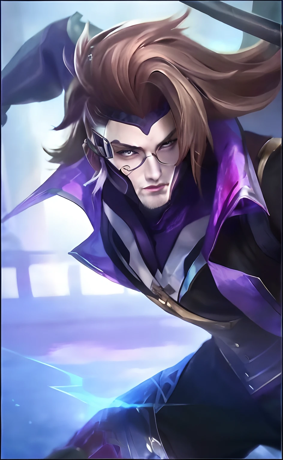 a close up of a person with a sword and a purple jacket, kda, sylas, heise jinyao, g liulian art style, inspired by Huang Shen, full protrait, range murata and artgerm, xqc, ! dream artgerm, inspired by Jang Seung-eop, artgrem, roguish smirk