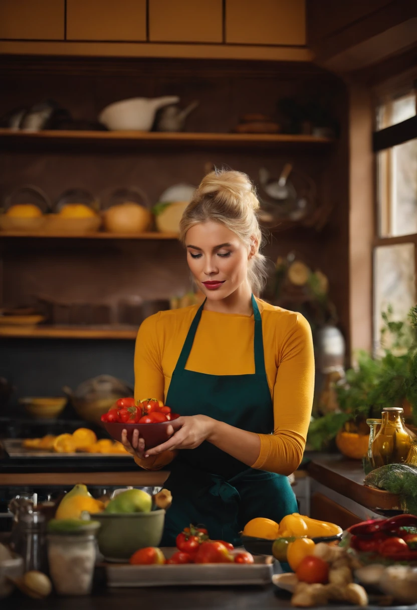 Blonde entrain de faire la cuisine