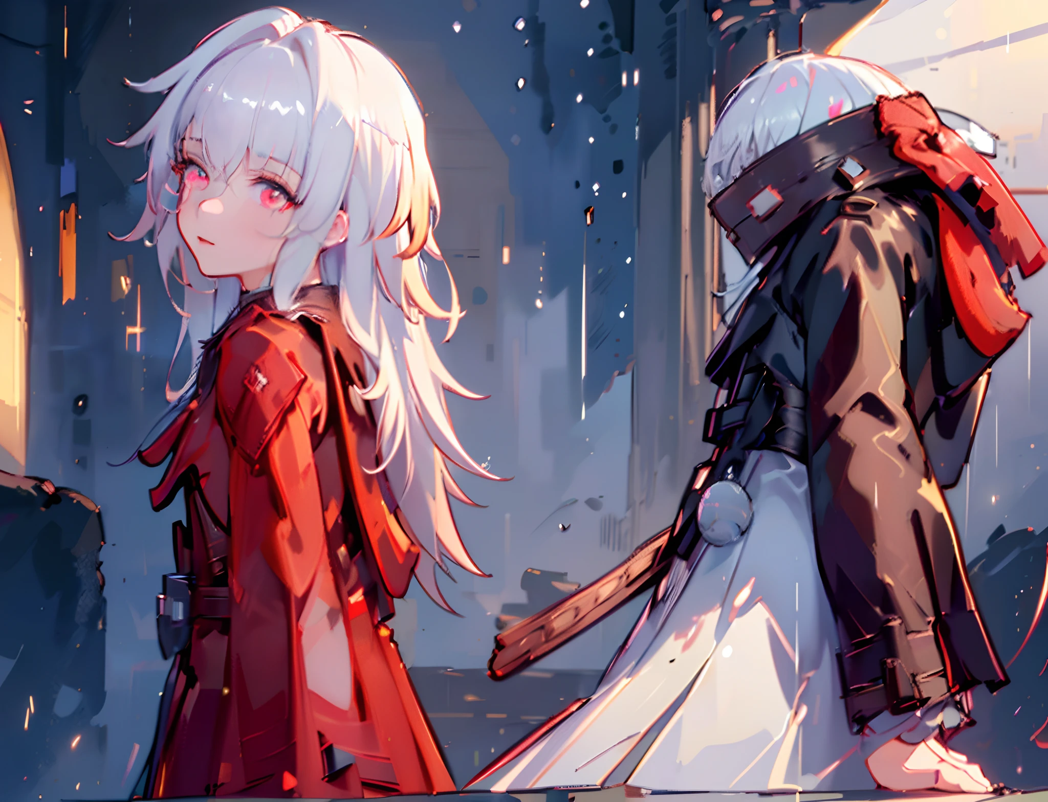 (masterpiece:1.21), (best quality:1.331), ((ultra-detailed)), ((extremely best illustration)), ((amazing)), (hyper quality), Gorgeous and rich graphics,
(extremely delicate and beautiful:1.21), 8k, wallpaper, (extremely beautiful lighting), hard light, delicate composition, (perfect conposition), (extremely beautiful and detailed background:1.21), rembrandt style expression of light and shadow, dark tone, (low-key and high-variance colorscale), ((depth of field)), deep shadow,
dynamic angle, from side, upper body, radial blur,
rain, (city lights, blurry background),
(1girl),(beautiful detailed eyes), clear red eyes, long and silver french braid hair,
fatigues,
transparent raincoat, wet clothes and wet skin and dripping wet hair,
lens flare, string lights, street,, masterpiece, best quality,
