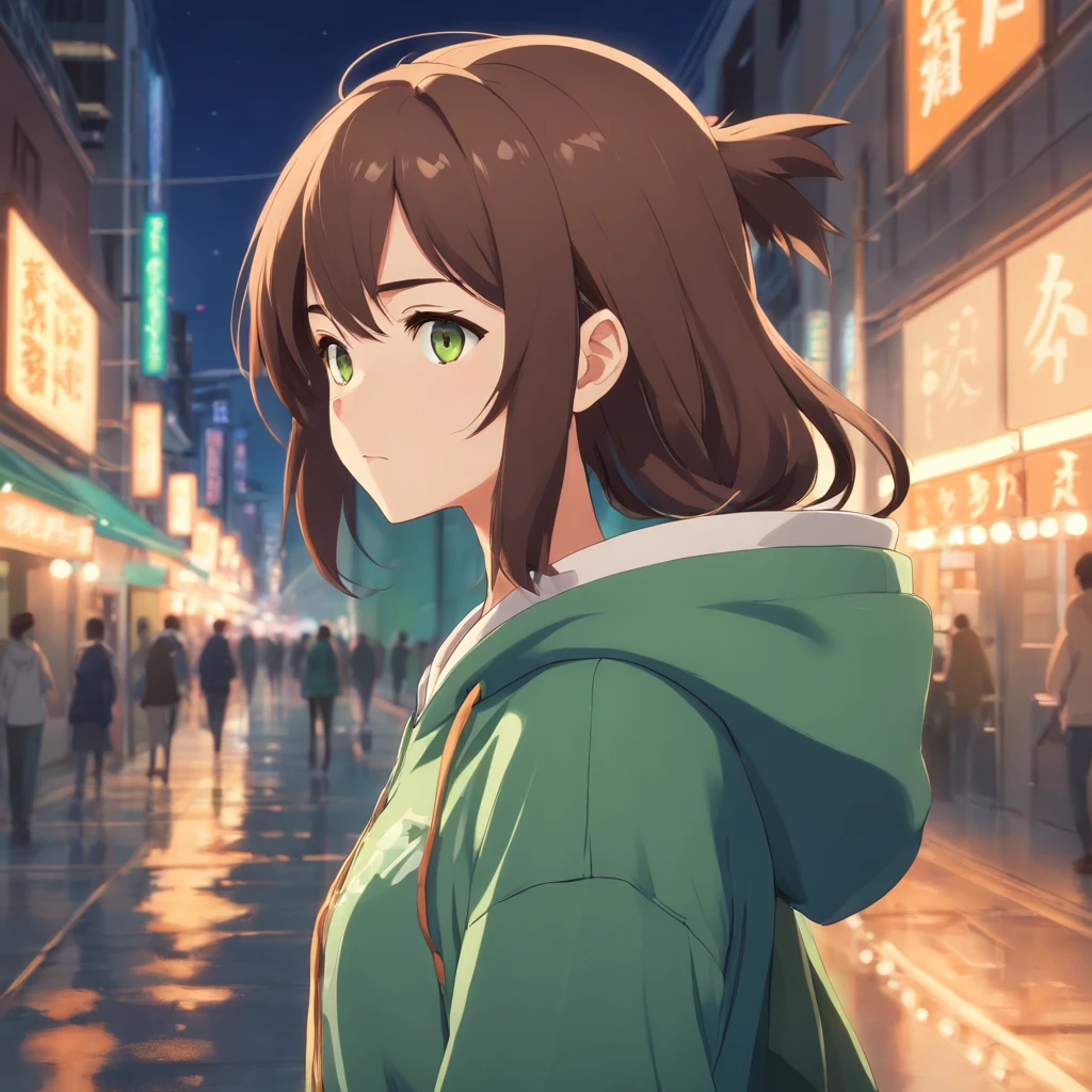 Girl with brown hair, tail,Brown-green eyes,Haunted hoodie,