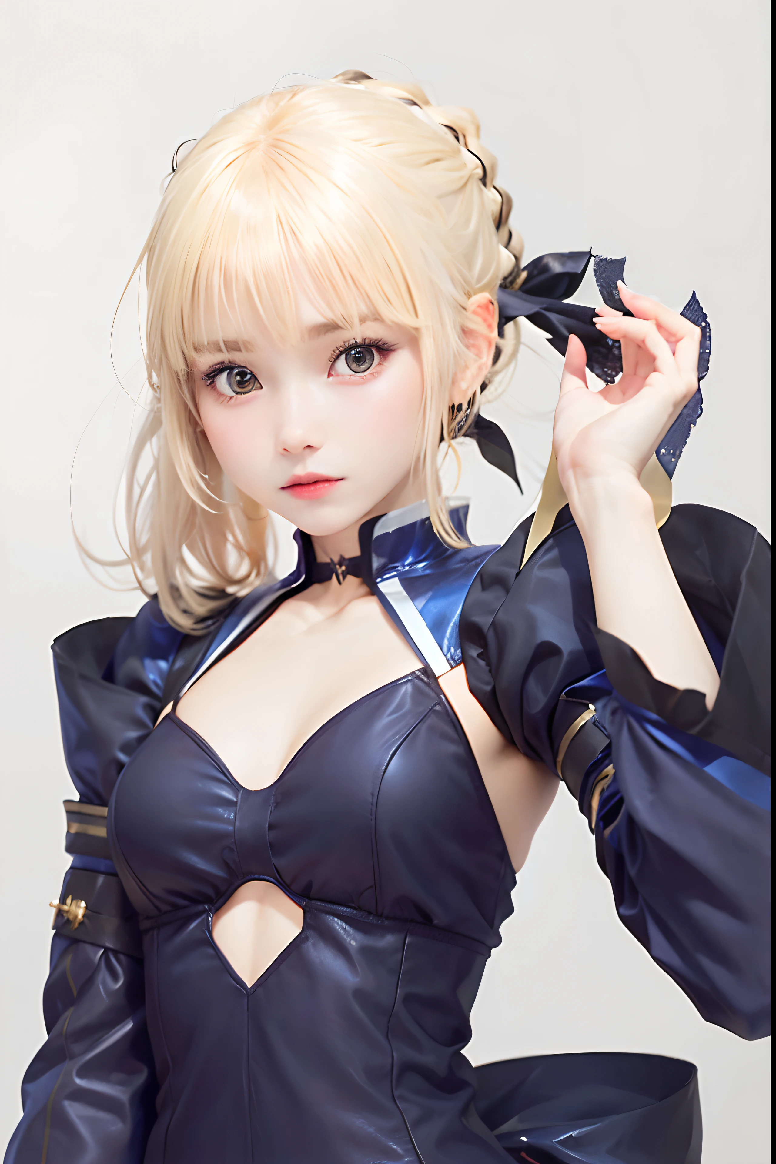 1girl, saber, blonde hair, tail hair, realistic, super detail, 70mm lens,