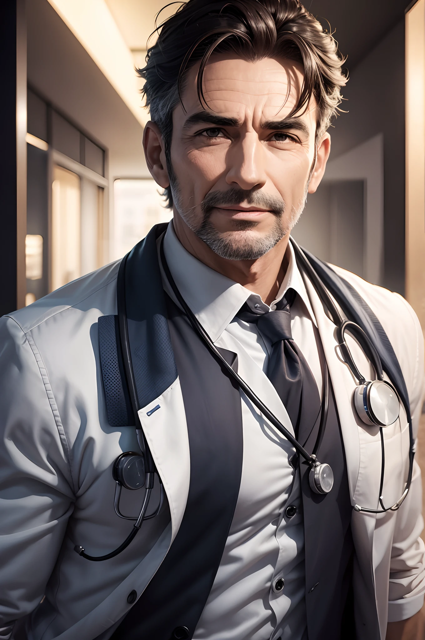 Homem Doutor,face frontal,fun,Meio Corpo,imagem realista 8k