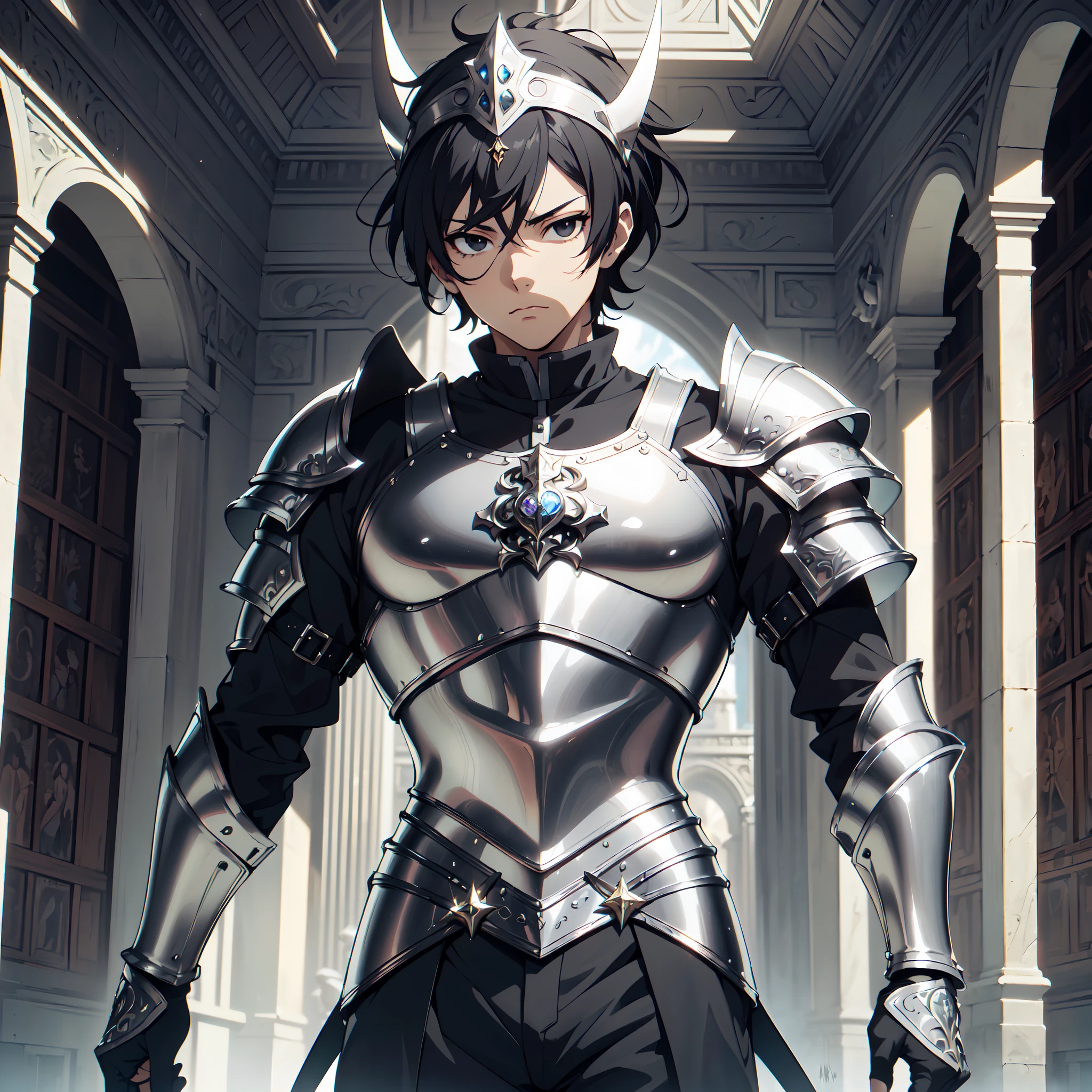 128K Ultra High Definition,
128K Ultra High Quality,
128K Ultra High Resolution,
Best Definition,
Best Quality,
Best Resolution,
Perfectly Detailed,
Perfectly Designed,
Extremely Detailed,
Extremely Designed,
Hyper Detailed,
Hyper Definition,
Hyper Quality,
Hyper Resolution,
Masterpiece,
(((Anime))),
Body Shot,
(((Boy))),
Handsome,
Muscular Body,
(((Black Short Hair))),
(((Black Eyes))),
(((Hyper Detailed & Perfectly Designed Silver Armor Plates))),
(((Hyper Detailed & Perfectly Designed Engraving Jeweled Baron Armor With Headpiece))),
(((Inside Of Medieval Royal Palace Background Scenery))),