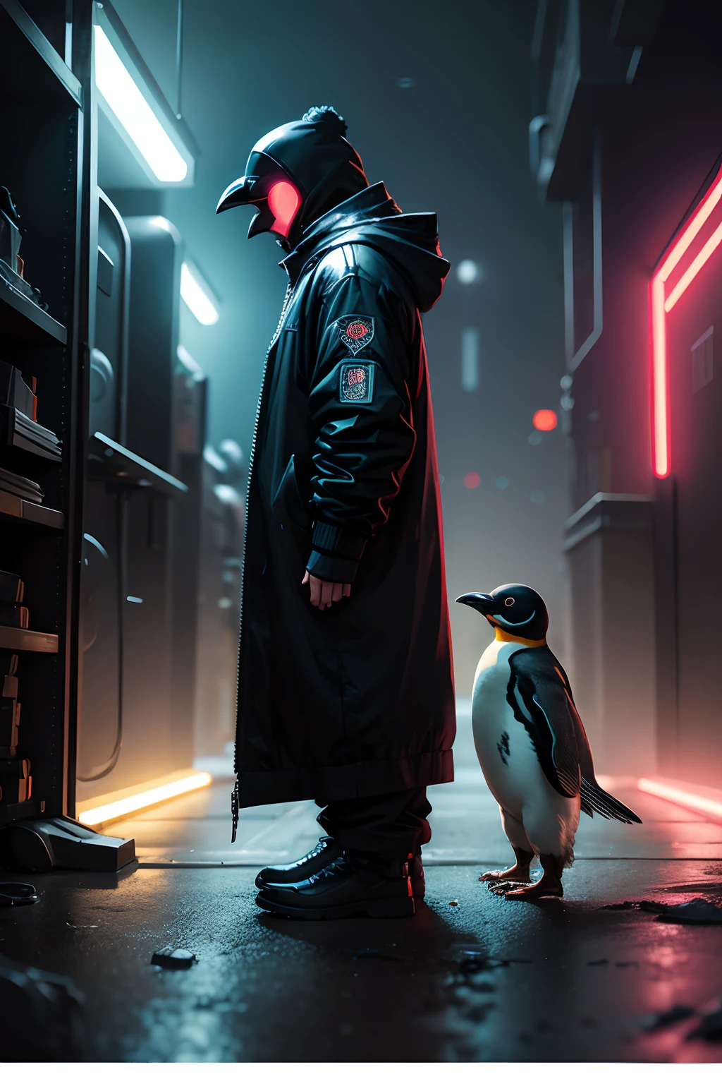 Cyberpunk Penguins、Outro Penguin、concept-art、pop-art、Cinematic lighting、dark side