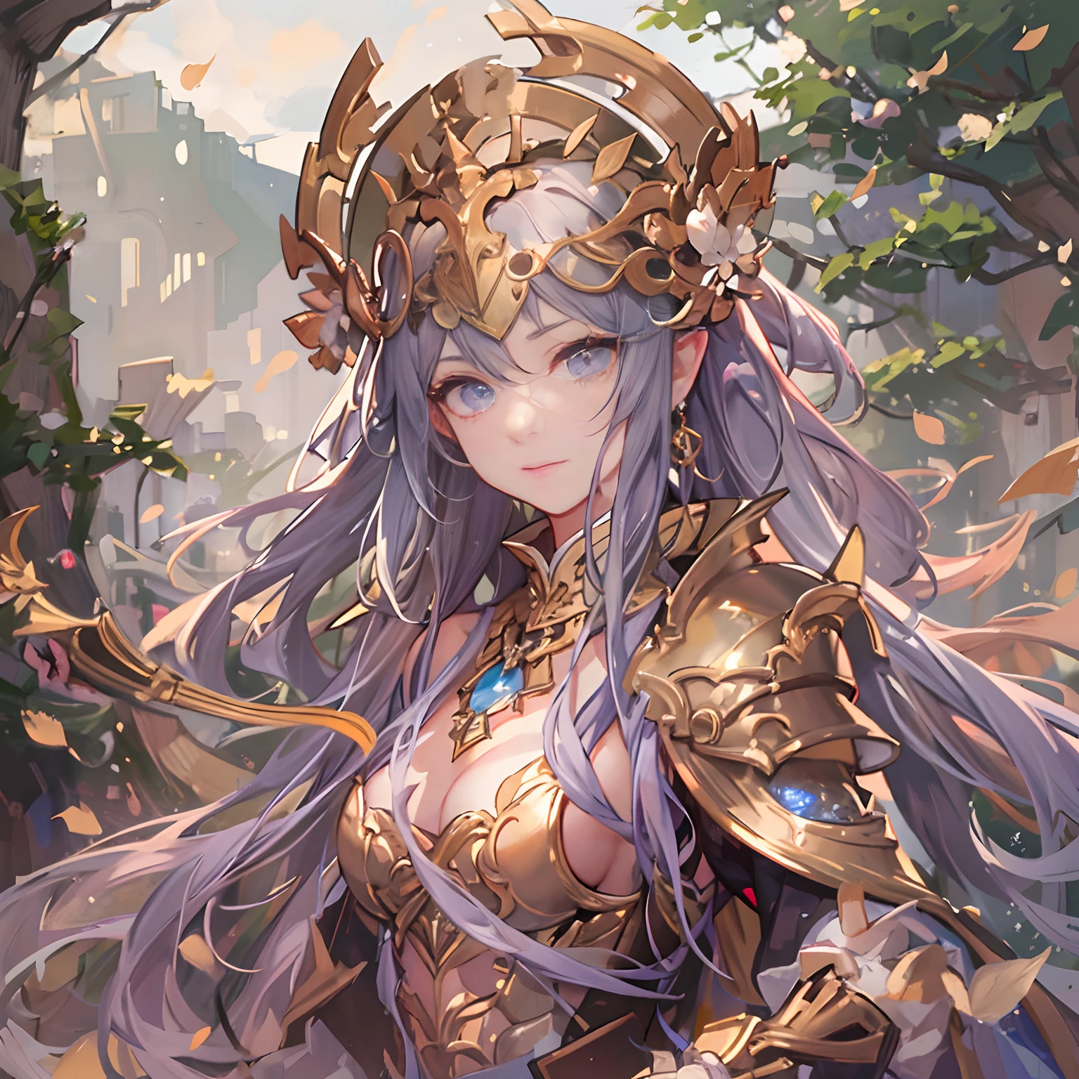 Original Characters、Athena、faces: His face is well-formed.、Her eyes are deep and intelligent.、Appears to have keen insight。Her eyes are blue like purple.、His gaze is filled with ancient knowledge and wisdom。

The hair: With blonde long hair、Delicate waves,。Hair is often held together in intricate braided upstyles。In the hair、Studded with olive branches and small gold decorations。

body: The figure has feminine curves.、Its muscles are firm like a trained warrior。Her skin turns white、It shines faintly when illuminated by sunlight。

garments: Her combat robes are white and golden,、A gold band is wrapped around his waist。The robe is tight at the chest.、The lower body is knee-length and the hem flows。Some of her armor is crafted gold and silver.、Chest and arms、The legs have a special design。

accessorized: He wears a crafted gold crown on his head.、A small gem is embedded in the forehead。Gold earrings on the ears。

arma: In his hands was a large shield and a spear,、The shield is engraved with Medusa's face。The face of this Medusa is、Believed to have the power to turn enemies to stone。The spear is long、The tip is sharply polished。　　　　　　　　landscapes: Flat land spreads out、place々Dotted with rocks and trees。Plume of smoke rises、mountain in the distance々The shadow of the warriors is the backdrop of。In the ground、Weapons and shields after the battle、Arrows and other debris are scattered。The sky is cloudy、There is a dull atmosphere in the air。