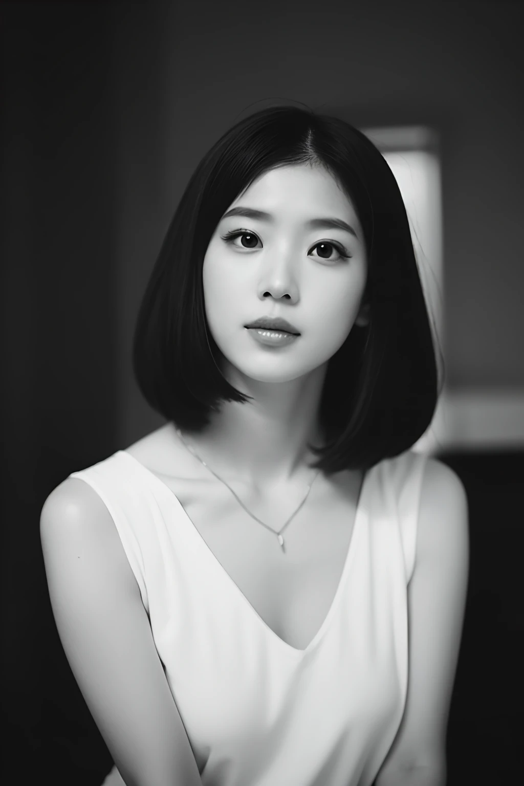 Photo of a Beautiful Korean kpop idol Woman, 夏天, libidinoso, filmic grain, Ilford HP5, 80mm