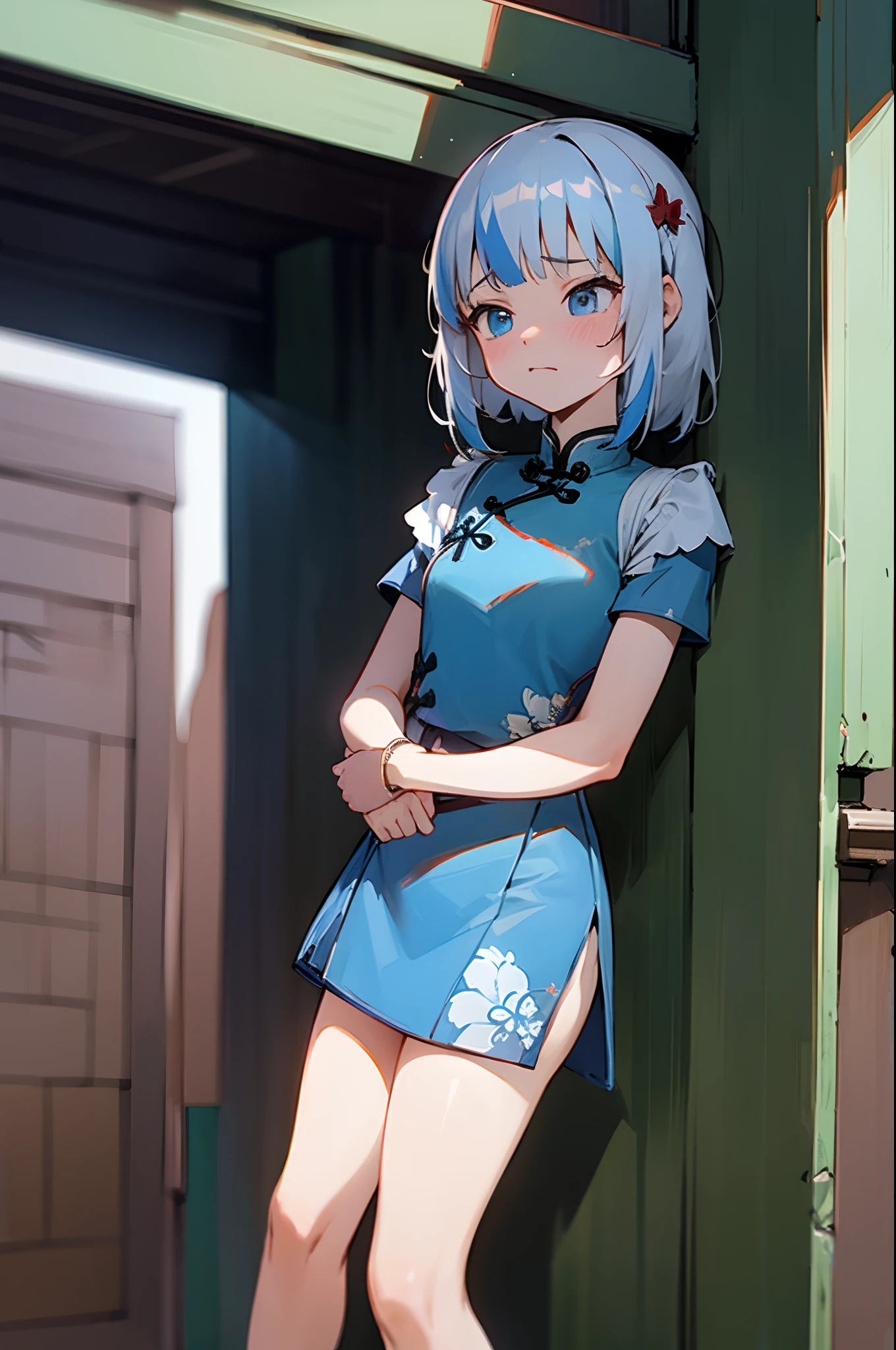 Absurd resolution, high resolution, (masterpiece:1.4), ultra-detailed, 1girl, wide-angle lens distortion, shy, sexy sitting, sexual invite expression, in the road, thighs, hand between legs, have to pee, leg together, cute, one eye closed, heavy breathing, yamato from one piece, chinese dress, full body, masturbating