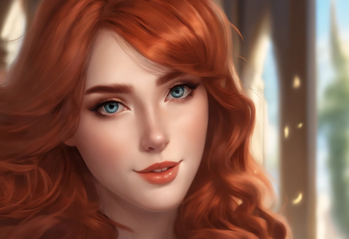 Masterpiece, Best quality, {Best quality}, {{Masterpiece}}, {high resolucion}, Foyer, Style anime, Close-up of a caricature of a woman, Design de fille, portrait, Giesha, Anime image, cheveux longs, cheveux roux, redhead, Yeux droits, look poli et puissant, exotique, grand, Rousseur, gai, Casual chic wear, colourfull, Couleurs