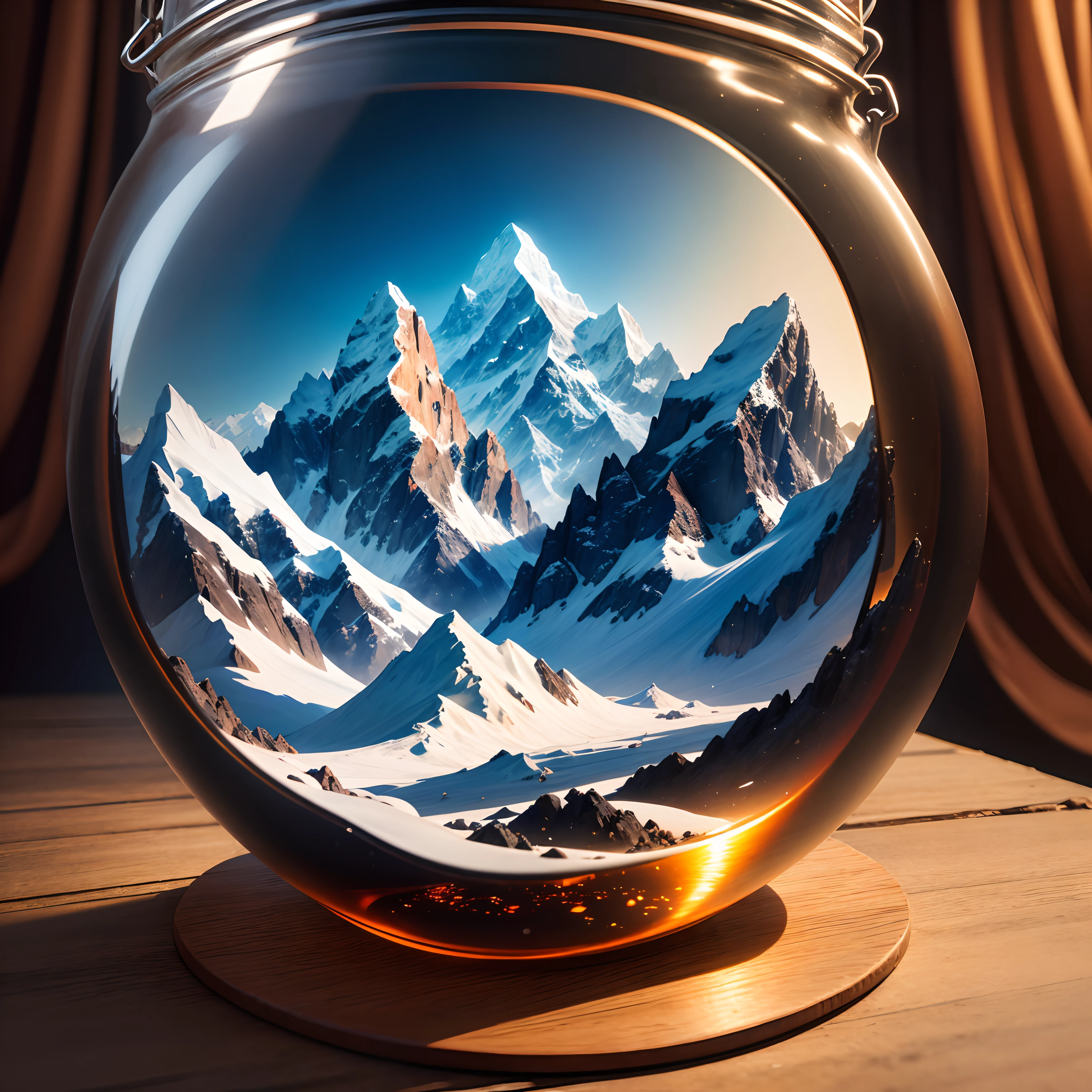 The Himalayan mountains are contained in a glass jar,Ultra photo realsisim,ultra - detailed,dramatic lights,4k,Colorful environment