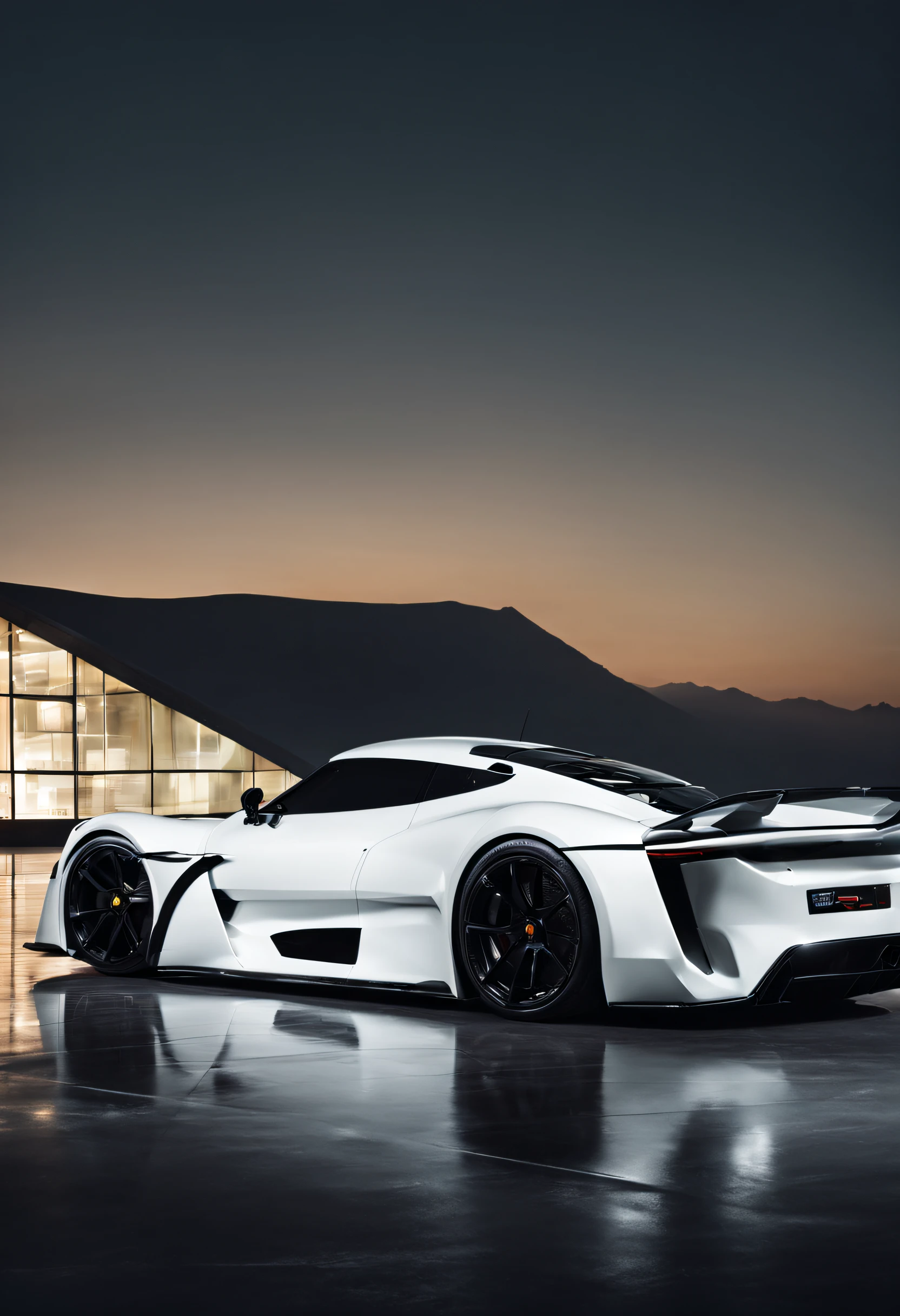 A futuristic car using the 1999 Porsche boxer as a base . Zenvo st1, panoramic windshield , aggressive , luxury, white paint trim, led strips