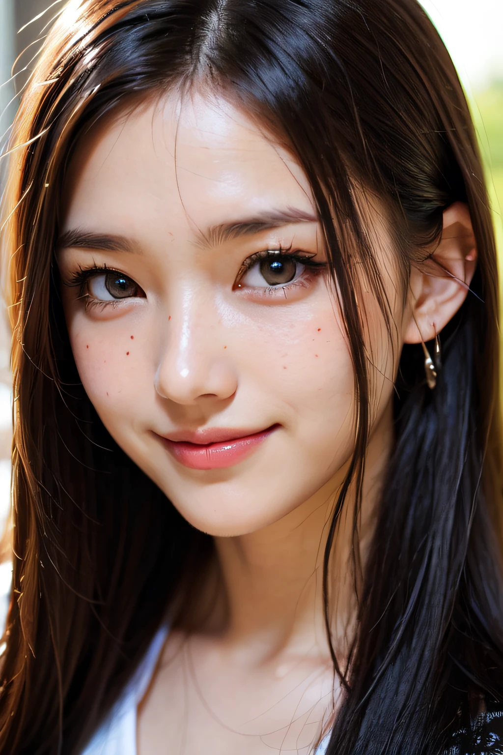 masutepiece, Best Quality, {Best Quality}, {{masutepiece}}, {hight resolution}, Focus, Anime style, Close-up of a female cartoon, Girl Design, Portrait, Gisha, anime image, Long hair, Black hair, Straight eyes, Hair covering the ears, Happy, Sleek and powerful look, Exotic, tall, freckle, Smiling, Chic, Colorful, Colors