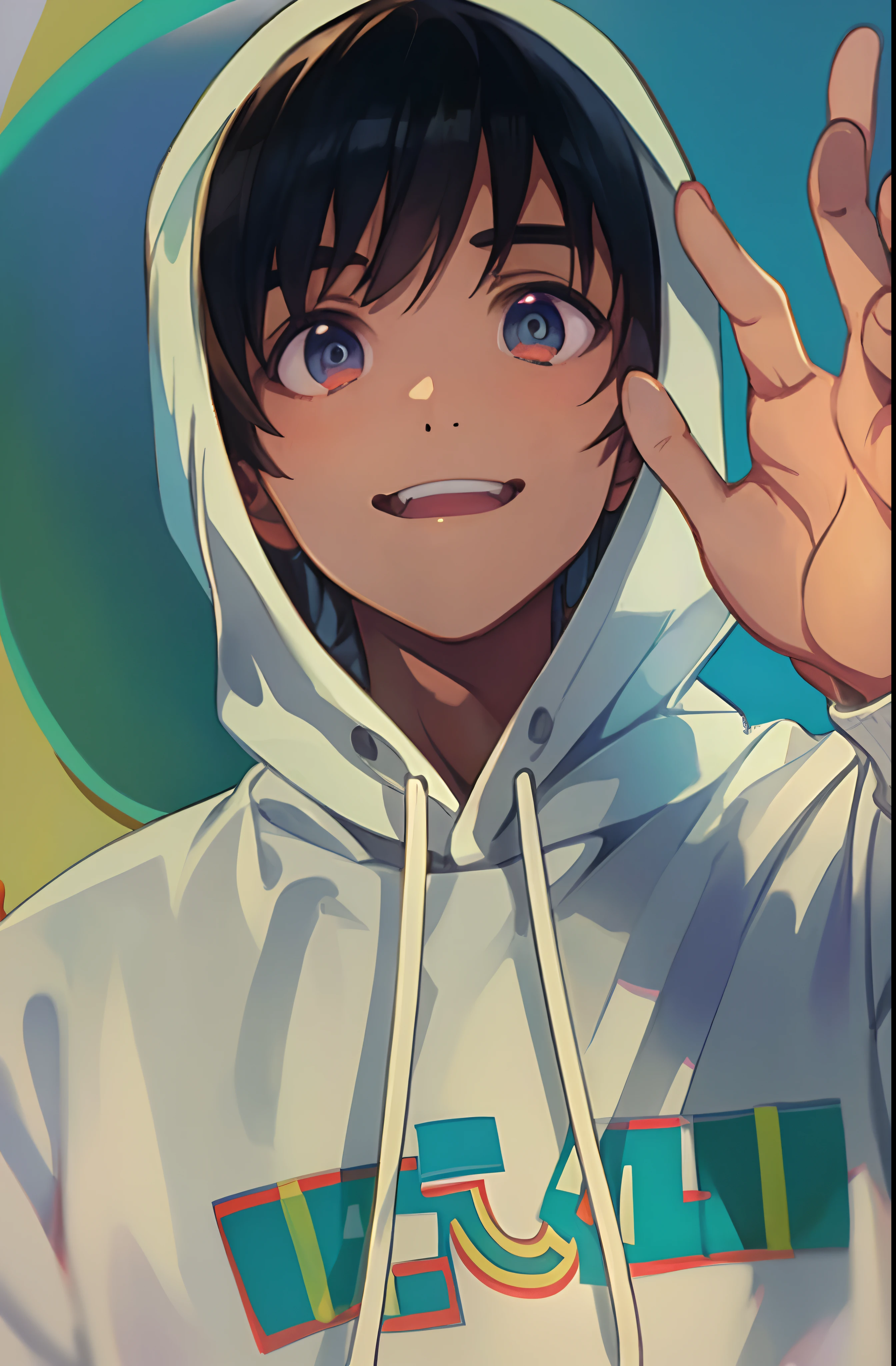 anime boy in a hoodie making a peace sign with his hand, anime boy, with index finger, shinji, official artwork, anime moe artstyle, kuvshinov ilya, digital anime illustration, shuushuu anime image, kuvshinov, nagatoro, humanized, kentaro miura manga art style, kentaro miura art