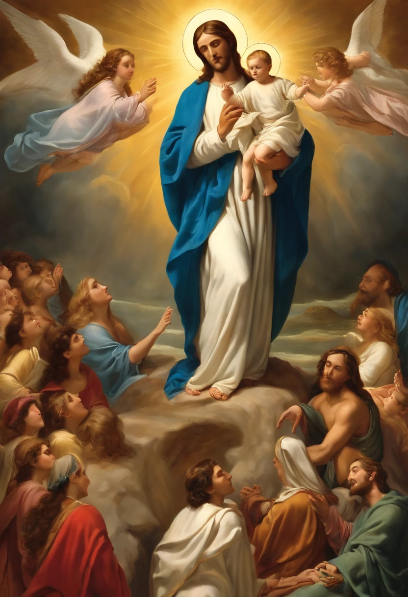 Leonardo da Vinci, Painting of the Assumption of the Virgin Mary,((Surrealism, Realism, cinematic lighting, UHD, retina, masterpiece, accurate, anatomically correct, textured skin, super detail, high details, high quality, best quality, HD))