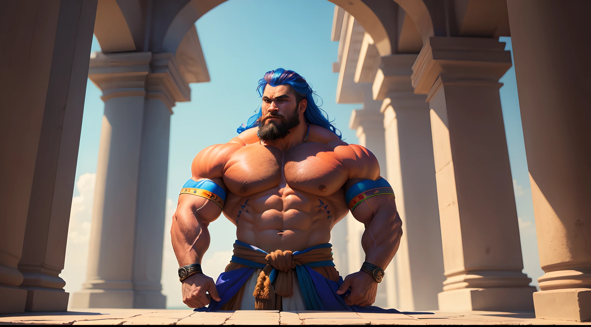 (best quality, vivid colors), strong man, Samson, vibrant colors, Samson tied to pillars