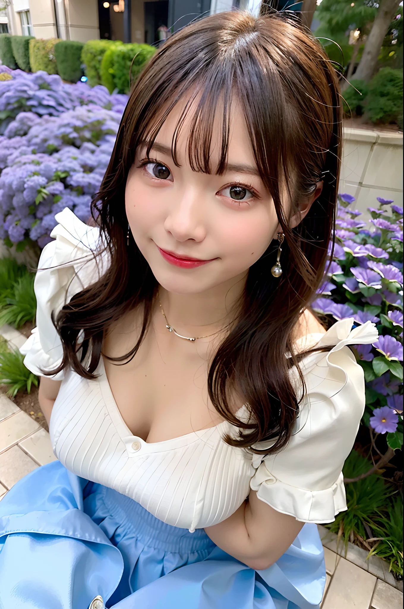 (top-quality、8K、32K、masuter piece、nffsw:1.2)、profile、(slim figure:1.2)、(s lips) 、18year old、Show your teeth and smile、耳Nipple Ring、Colossal tits、二重まぶた、shinny skin、Realistic rays、mare、beauitful face、(A smile:1.3)、crouching down、(From above:1.2)、(a closeup:1.4)、blurry backround、(Front Focus)、(Dark: 1.6)、Fantasy Art、photoRealstic、Professional Lighting、extra detailed face、Award-winning、deep-shadows、Lavender fields